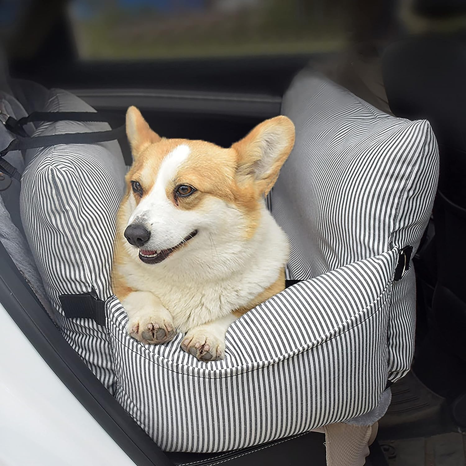 Upgraded VERCART Dog Car Seat Booster for Small & Medium Dogs - Portable Pet Travel Safety Seat with Detachable & Washable Cover - Blue, Medium Size - Perfect for Road Trips & Daily Commutes