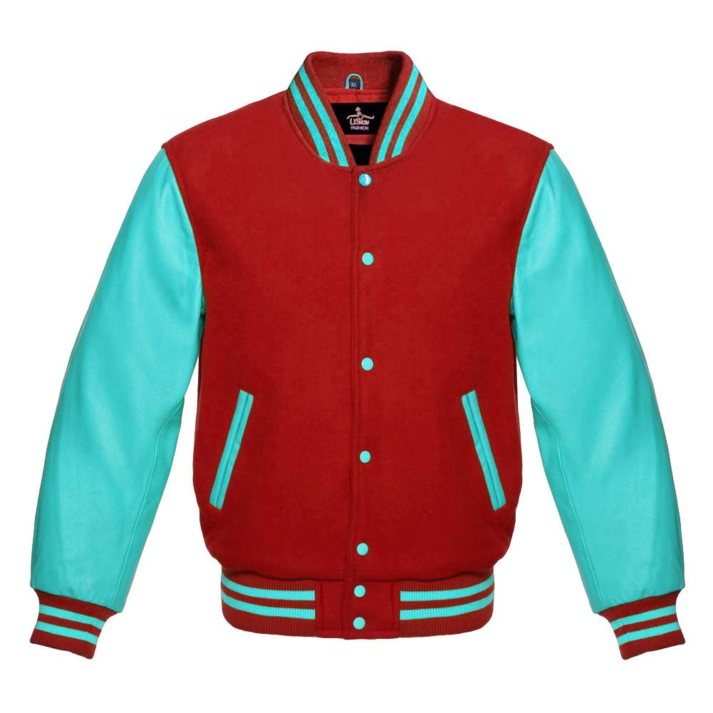 Premium Wool & Genuine Leather Varsity Jacket - Baseball Letterman Bomber Jacket for School & College | Perfect for Sports, Casual Wear & Retro Fashion