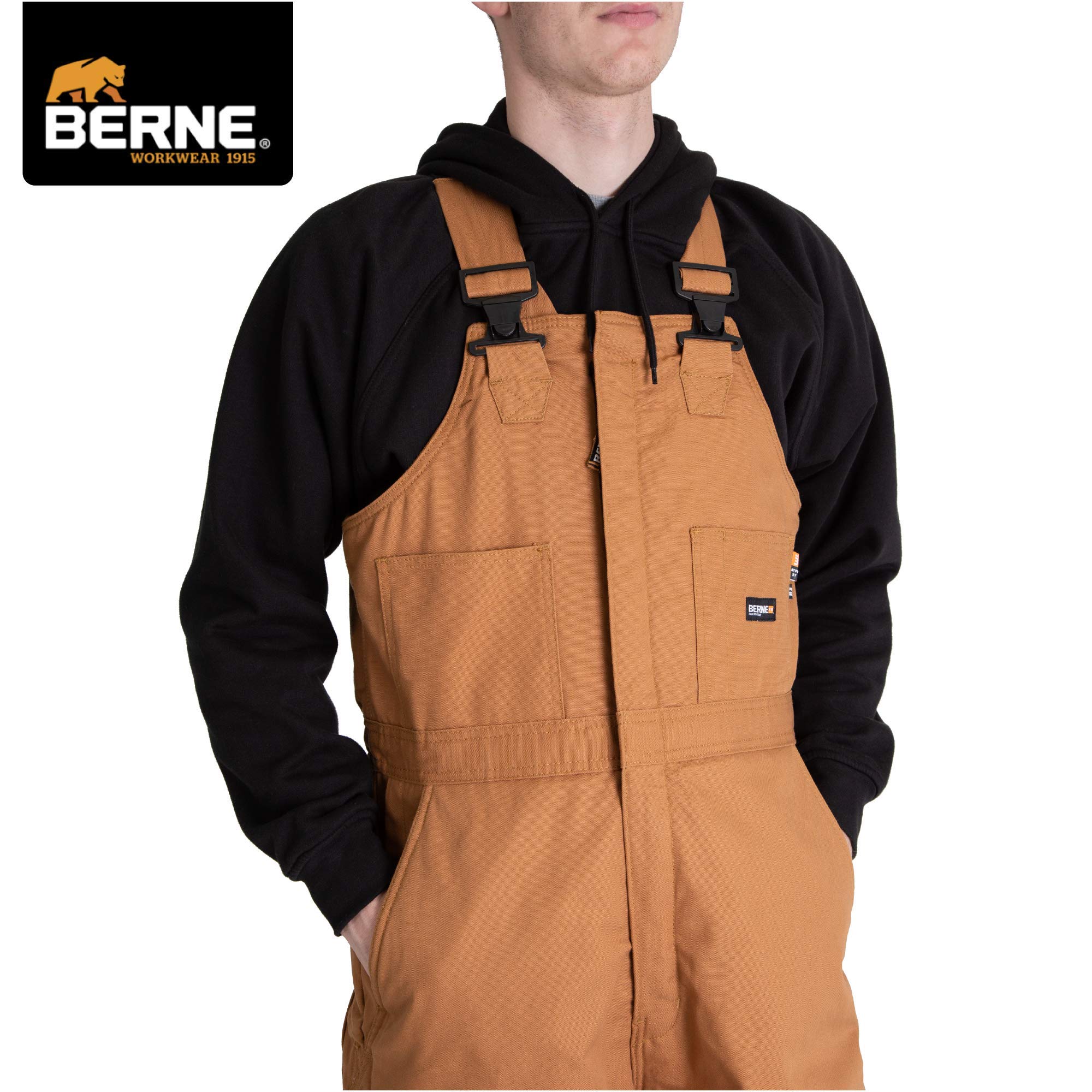 Berne Men's FR Deluxe Bib Overalls - Flame Resistant Workwear for Construction & Farming - Durable Coveralls for Outdoor Labor & Heavy-Duty Jobs