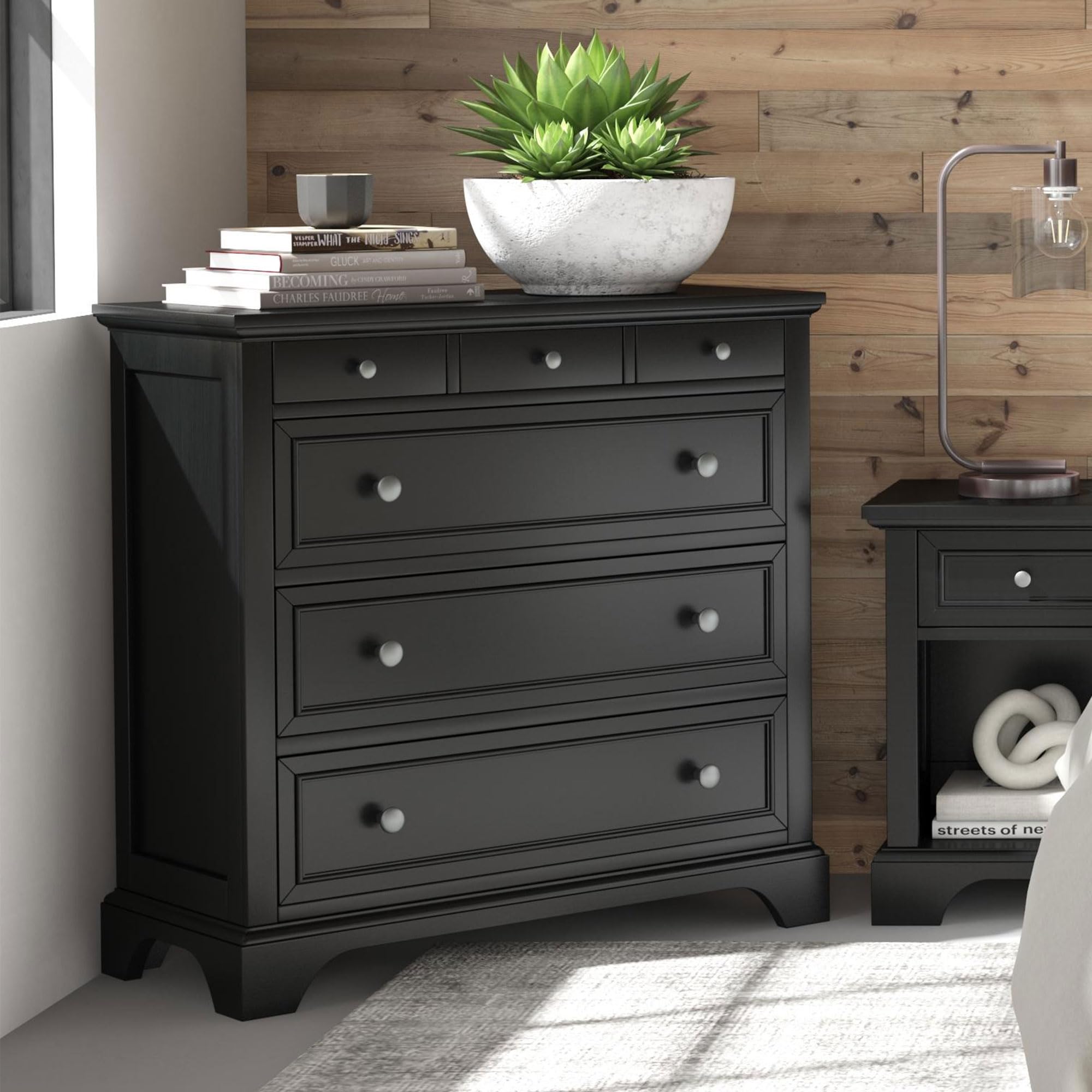 Homestyles Black Bedford Four-Drawer Chest - Stylish Storage Solution for Bedroom, Living Room or Office Organization