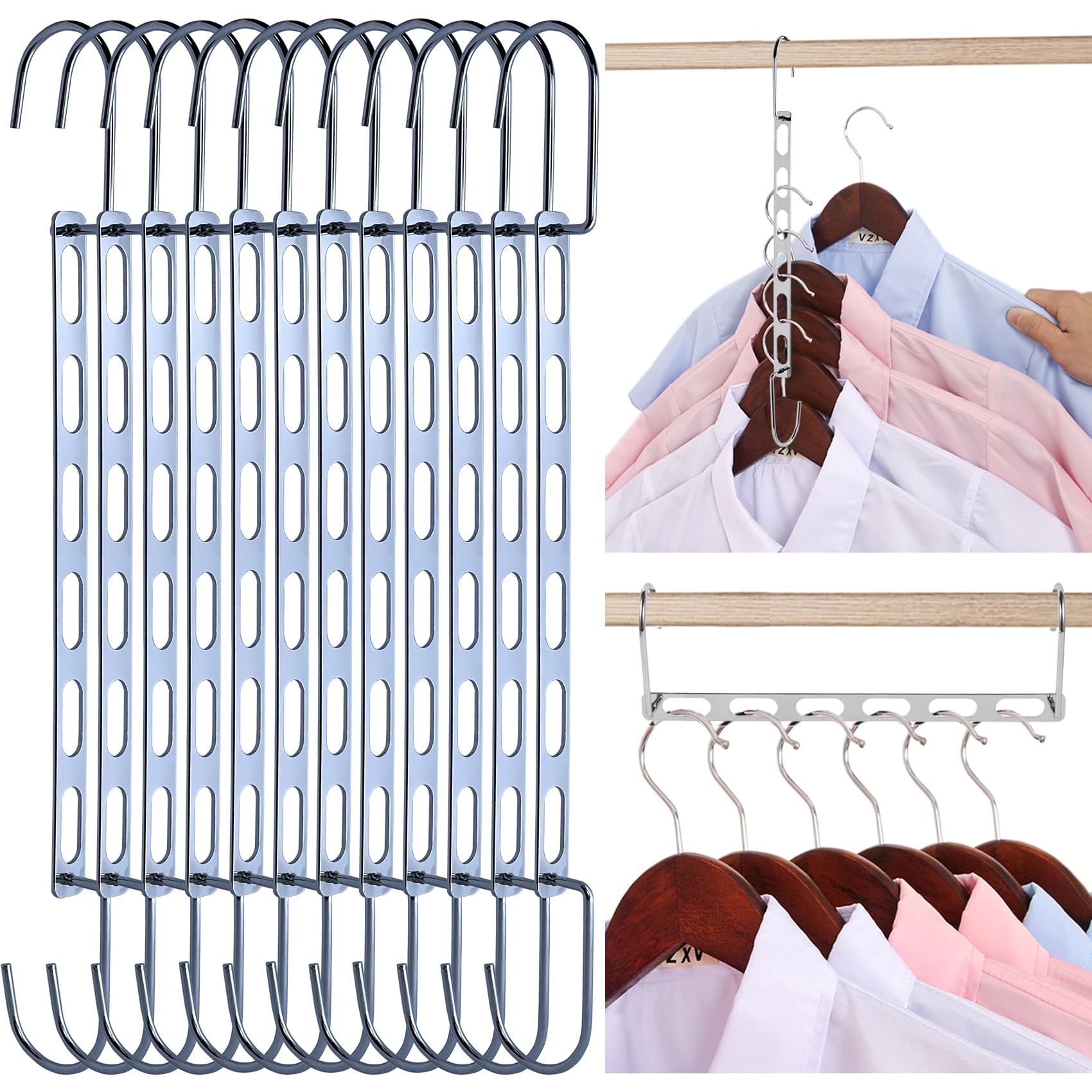 12 Pack Space Saving Metal Hangers - Heavy Duty Collapsible Closet Organizer for Clothes Storage | Perfect for Dorm Rooms, Small Closets & Travel | Closet Space Savers & Magic Hanger Set