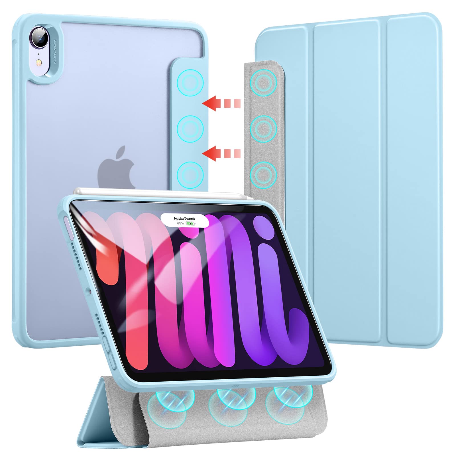 ESR Hybrid iPad Mini 6 Case (8.3 Inch, 2021) - Magnetic Detachable Protective Cover with Hard PC Back, Auto Sleep/Wake, Apple Pencil 2 Support - Rebound Series Frosted Blue - Perfect for Work, Travel & Everyday Use