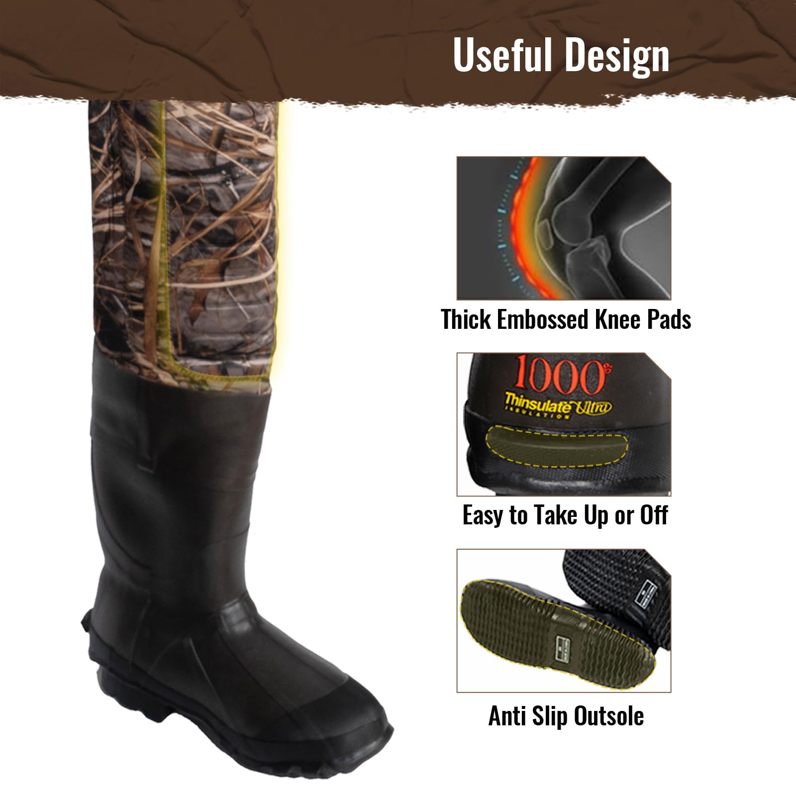 8 Fans Hunting Waders with 1000G Insulation - Waterproof Neoprene Chest Waders with Rubber Boots for Men & Women - Ideal for Fishing, Duck Hunting & Outdoor Adventures