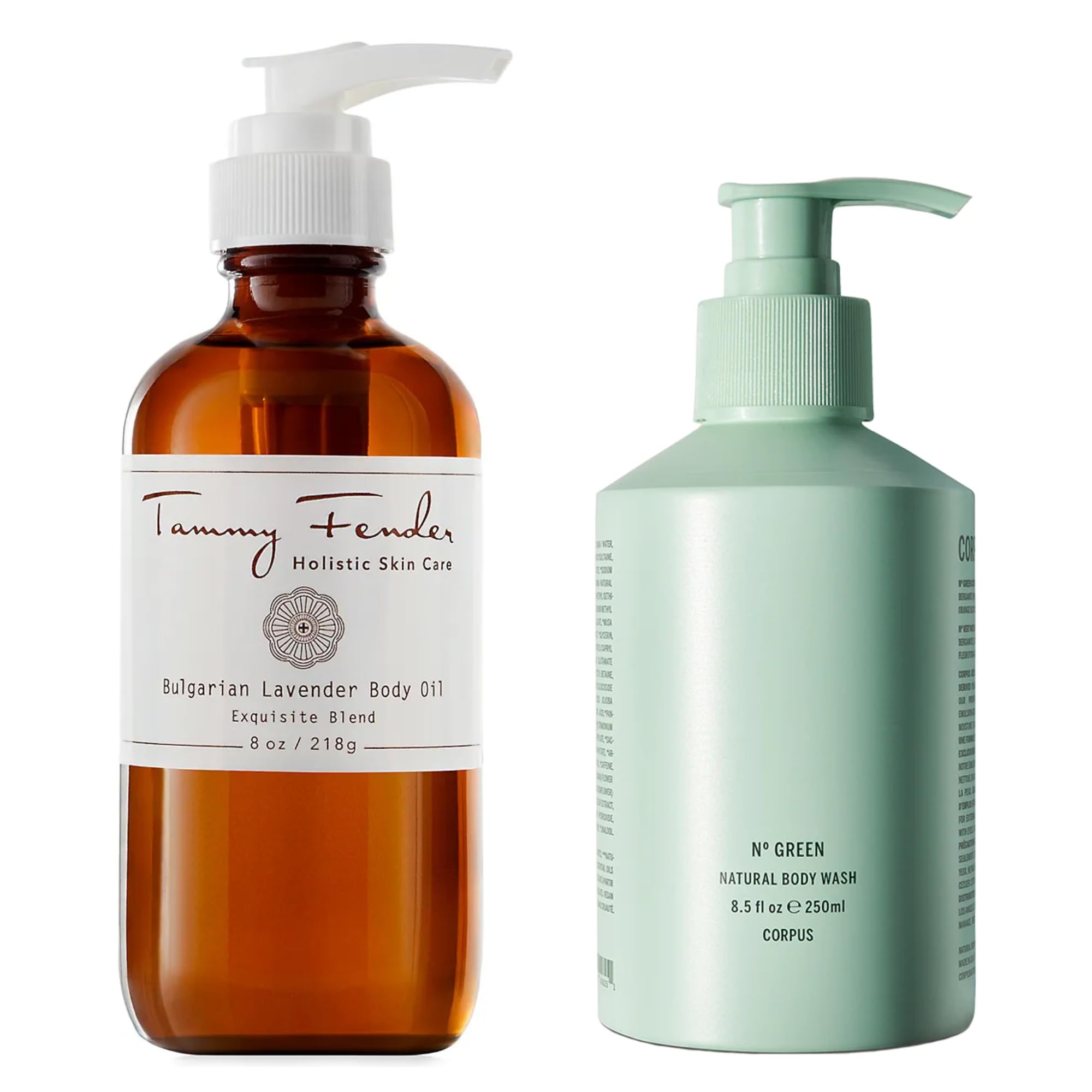 TAMMY FENDER Bulgarian Lavender Body Oil & CORPUS Nº Green Natural Body Wash Bundle - Clean, Non-Toxic, Plant-Based Skincare Set | Hydrating Moisturizer & Gentle Cleanser for Dry Skin, Aromatherapy & Relaxation