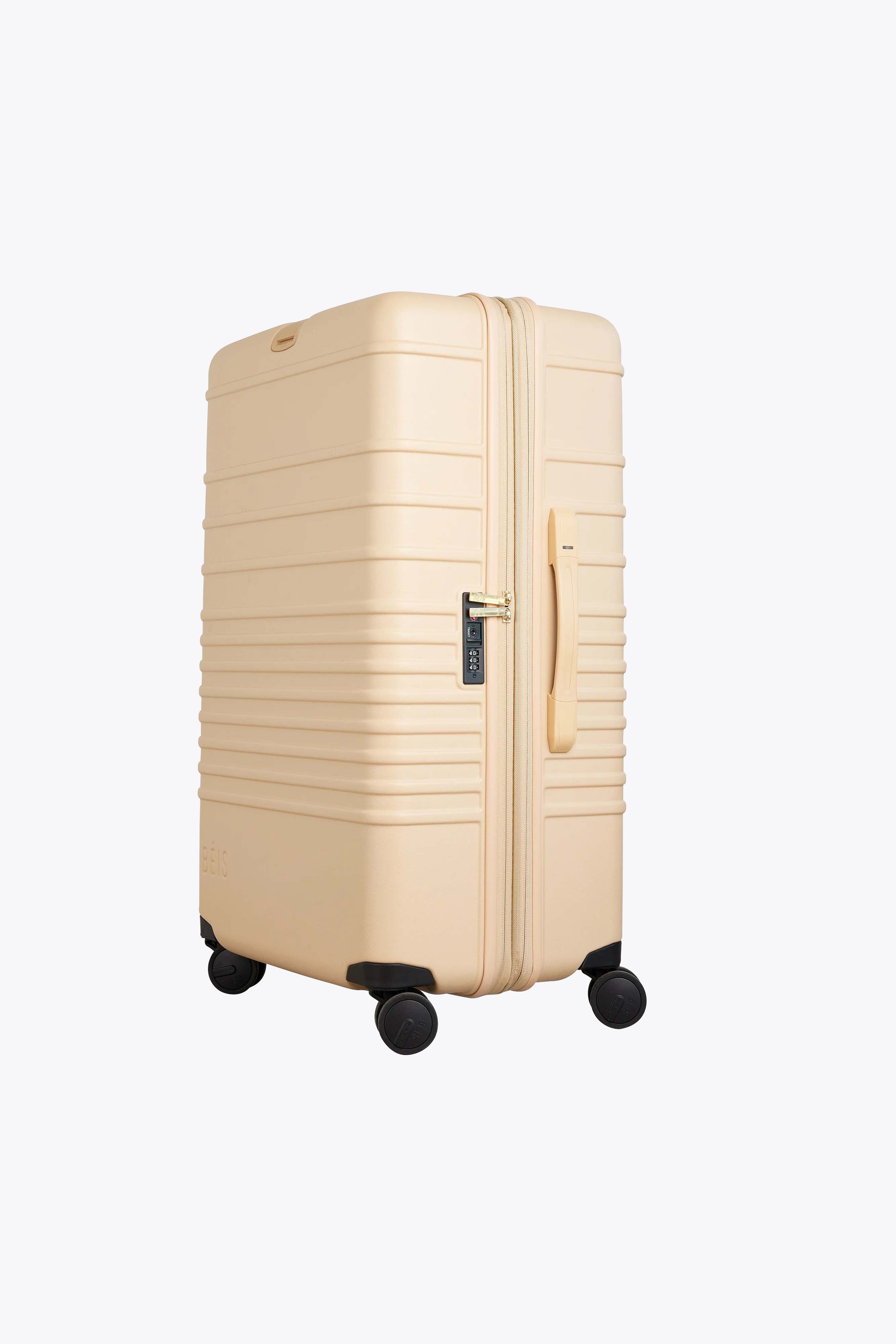 Large Beige Check-In Luggage Roller Suitcase - Perfect for Air Travel, Business Trips & Vacation Packing