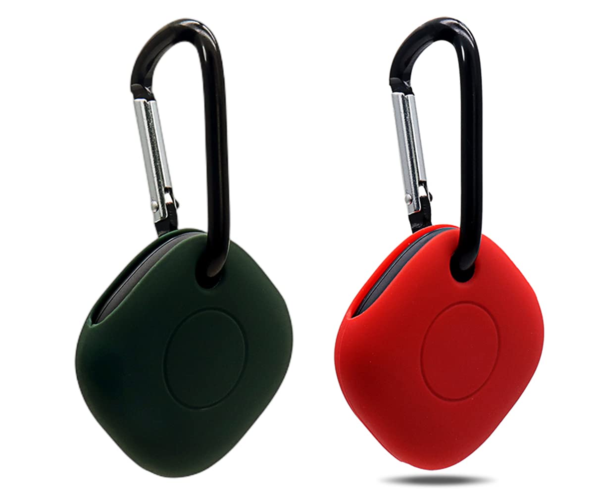 (2 Pack) Samsung Galaxy SmartTag Cases - Premium Soft Skin Rubber Protective Cover with Keychain Clip, Anti-Scratch & Lightweight Design for Galaxy SmartTag (Red + Emerald Green) - Perfect for Keychains, Luggage Tracking & Pet Collar Accessories
