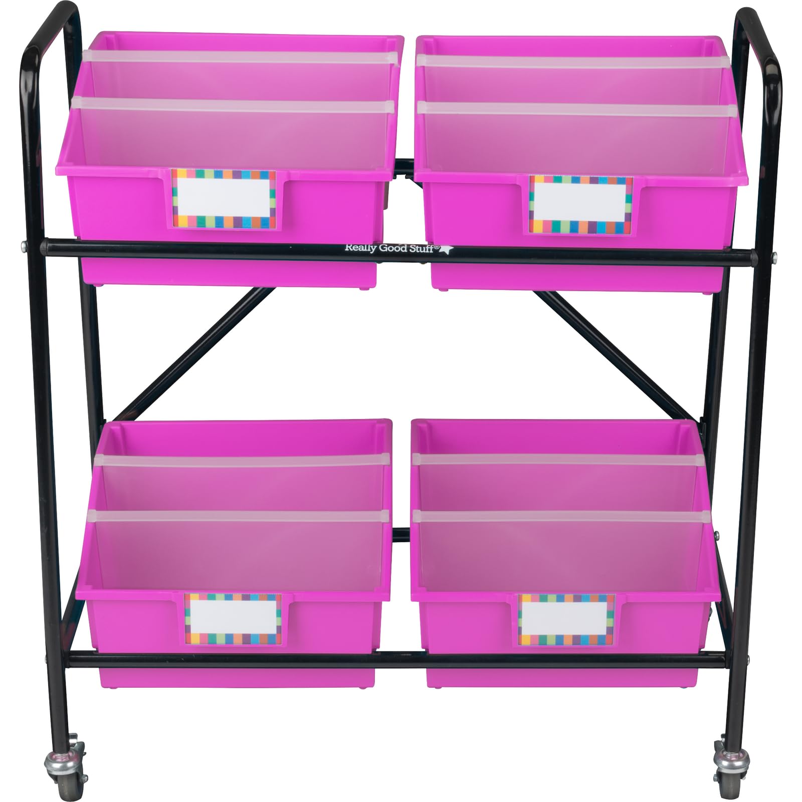 Really Good Stuff Mid-Size Mobile Storage Rack with 4 Picture Book Bins - Organizer for Classroom, Library & Kids Room Storage - Rolling Bookshelf for Teachers & Homeschool Organization