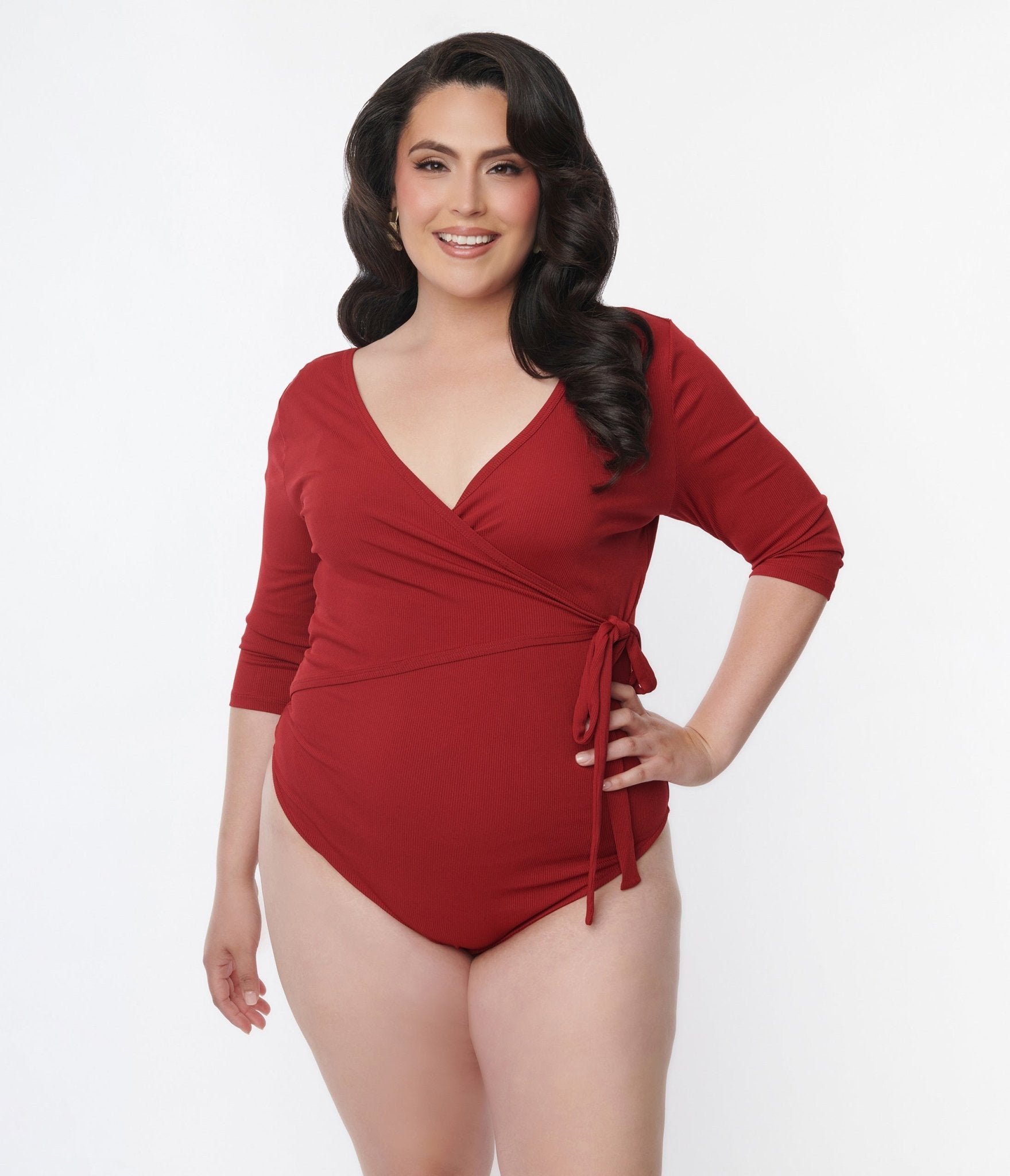 Vintage 1970s Burgundy Surplice Bodysuit - Retro One-Piece Jumpsuit for Women, 70s Inspired Fashion, Flattering Wrap Design - Perfect for Parties, Halloween Costumes & Vintage Style Outfits