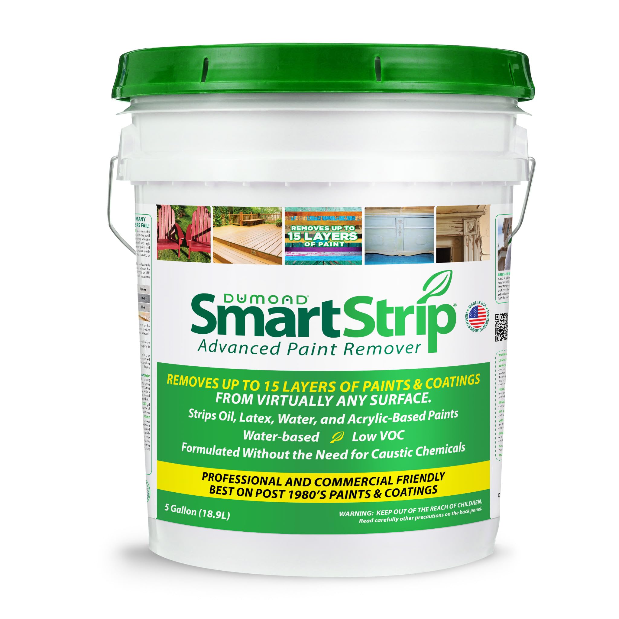Smart Strip Advanced Paint Remover - Safe & Effective for Acrylic, Latex, Oil & Water-Based Coatings - Non-Caustic Formula - Indoor & Outdoor Use - Ideal for Contractors & DIY Projects - 5 Gallon Bucket - Perfect for Home Renovation, Furniture Refinishing & Wall Restoration