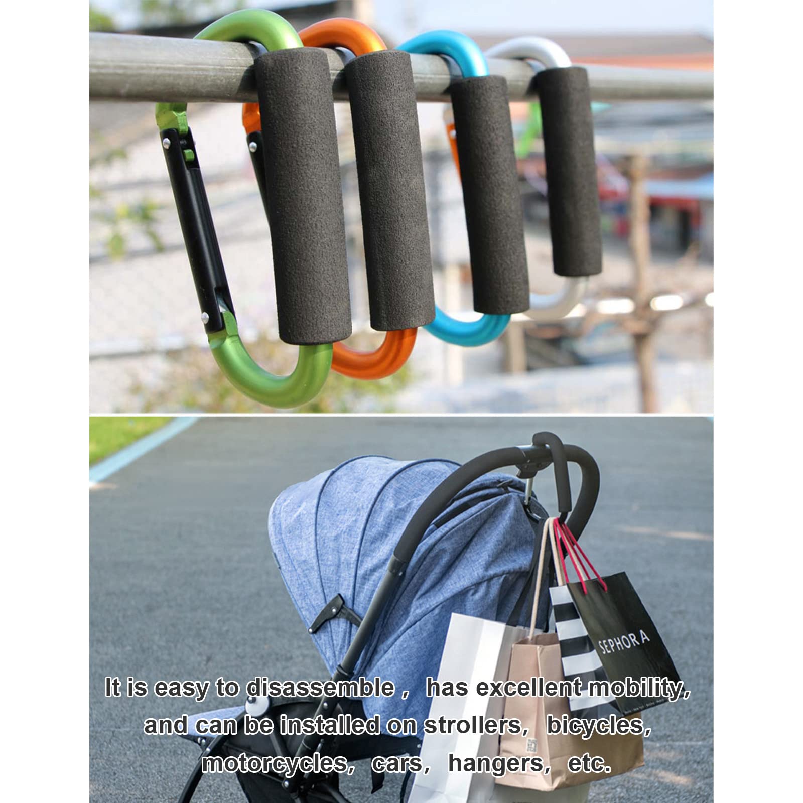 OMUKY 2-Pack Heavy Duty Carabiner Clips - Multipurpose Snap Hooks for Grocery Bags, Strollers, Backpacks & Shopping - Oversized Sponge Handle with Secure Locking Mechanism - Perfect for Outdoor Activities, Camping, Hiking & Daily Errands