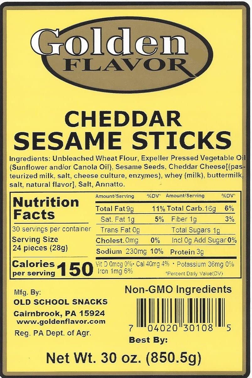 Golden Flavor Cheddar Sesame Sticks - 30oz (8 Pack) - Crunchy Snack for Parties, Road Trips & Healthy On-the-Go Eating