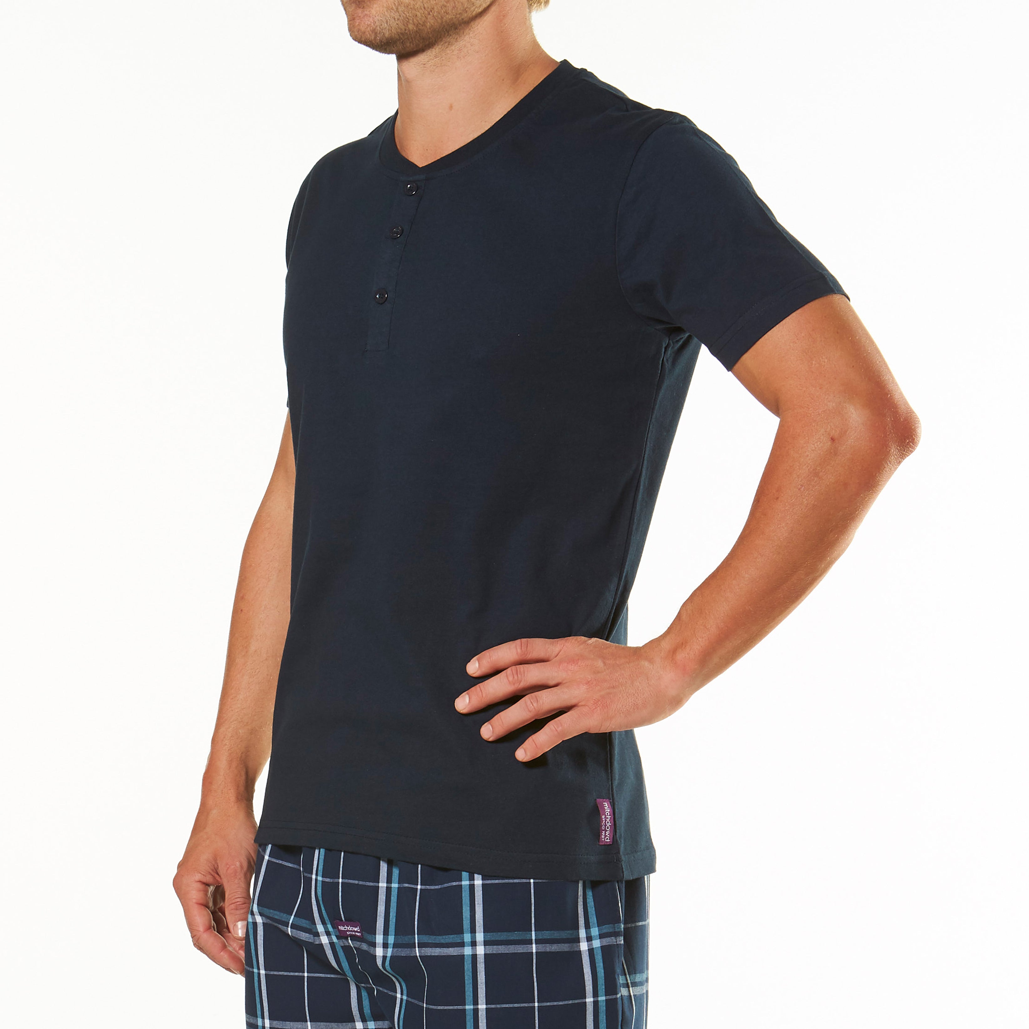 Men's Short Sleeve Henley T-Shirt - Soft Cotton Crew Neck Casual Top in Navy Blue | Perfect for Everyday Wear, Work & Weekend Outings