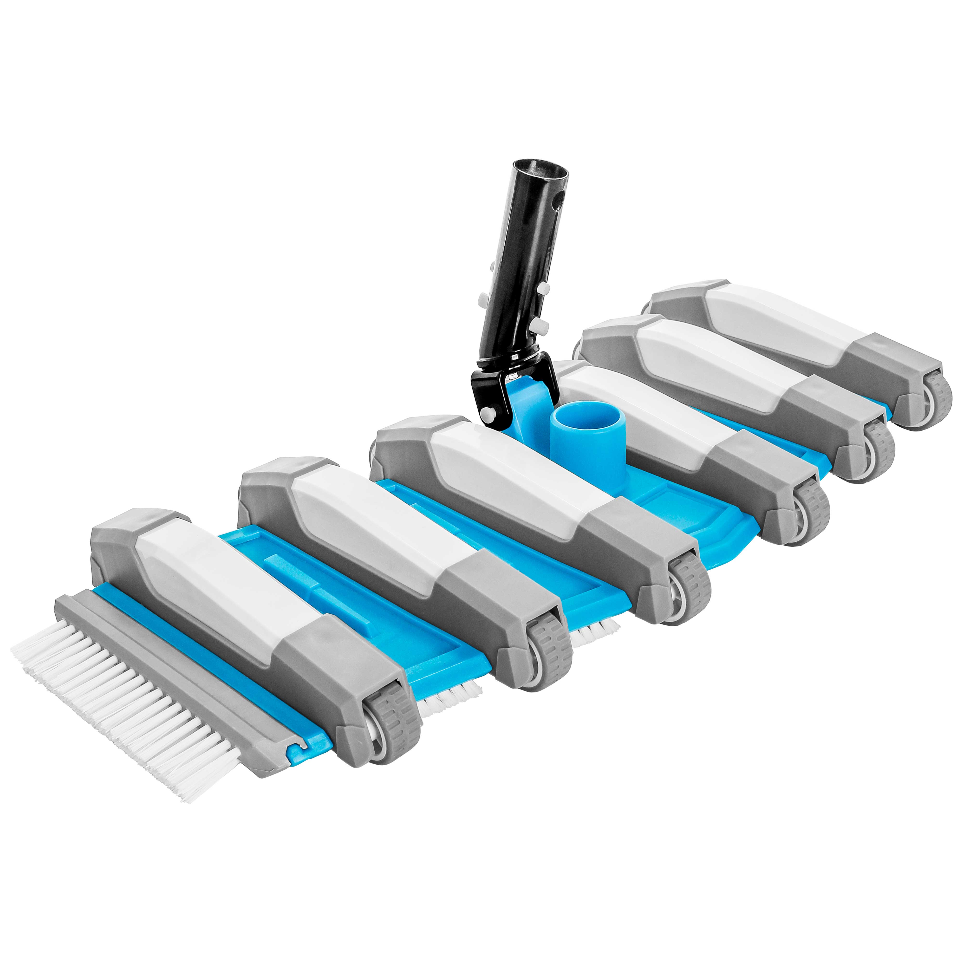 Heavy Duty Weighted Flexible Concrete Swimming Pool Vacuum Head with Side Brushes & Metal EZ Clip Handle - Professional Commercial Grade Pool Cleaner for Inground & Above Ground Pools - Ideal for Residential & Commercial Pool Maintenance
