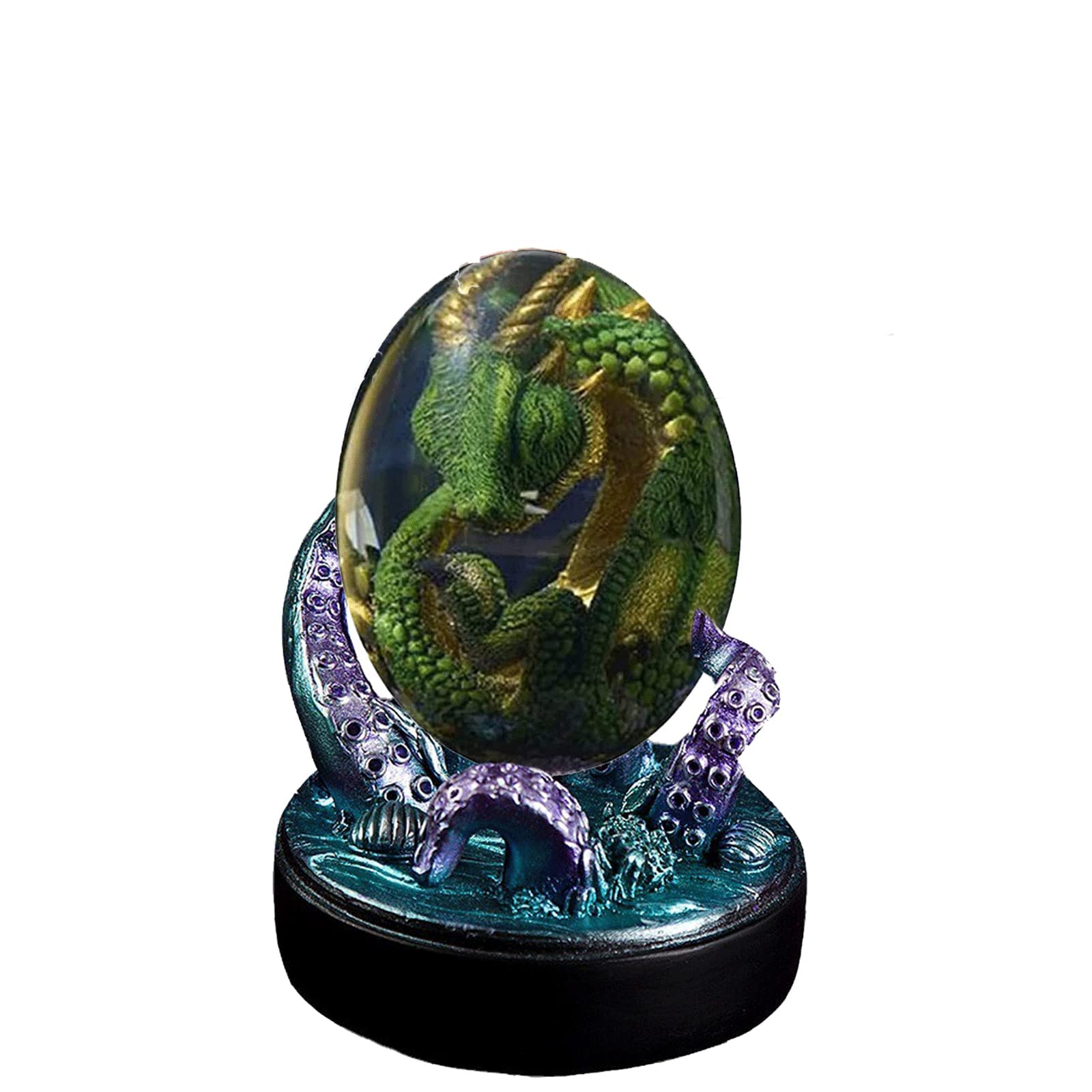 2022 New Luminous Orange Dragon Egg with Octopus Holder - Transparent Epoxy Crystal Embryo Statue, Glow in The Dark Desktop Decor for Fantasy Lovers, Gift for Collectors & Home Office Display