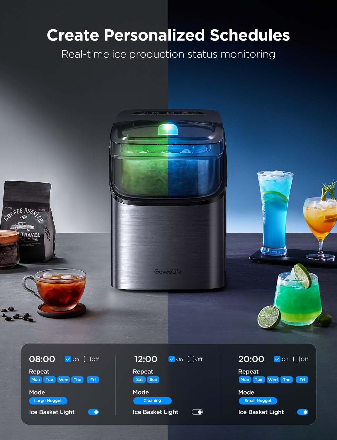 GoveeLife Smart Countertop Ice Maker with Voice Control - 9 Ice Cubes in 6 Minutes, 26lbs/24Hrs, 3 Cube Sizes, Self-Cleaning & RGB Lights - Quiet Portable Ice Machine with Scoop for Kitchen, Office, RV, and Outdoor Use