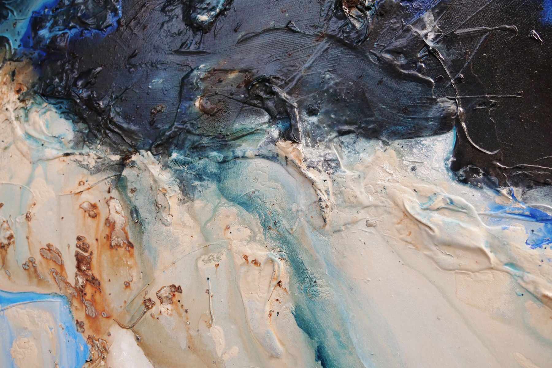 Midnight Hour 160cm x 60cm Blue Cream Textured Abstract Canvas Painting - Modern Wall Art for Living Room, Bedroom & Office Decor