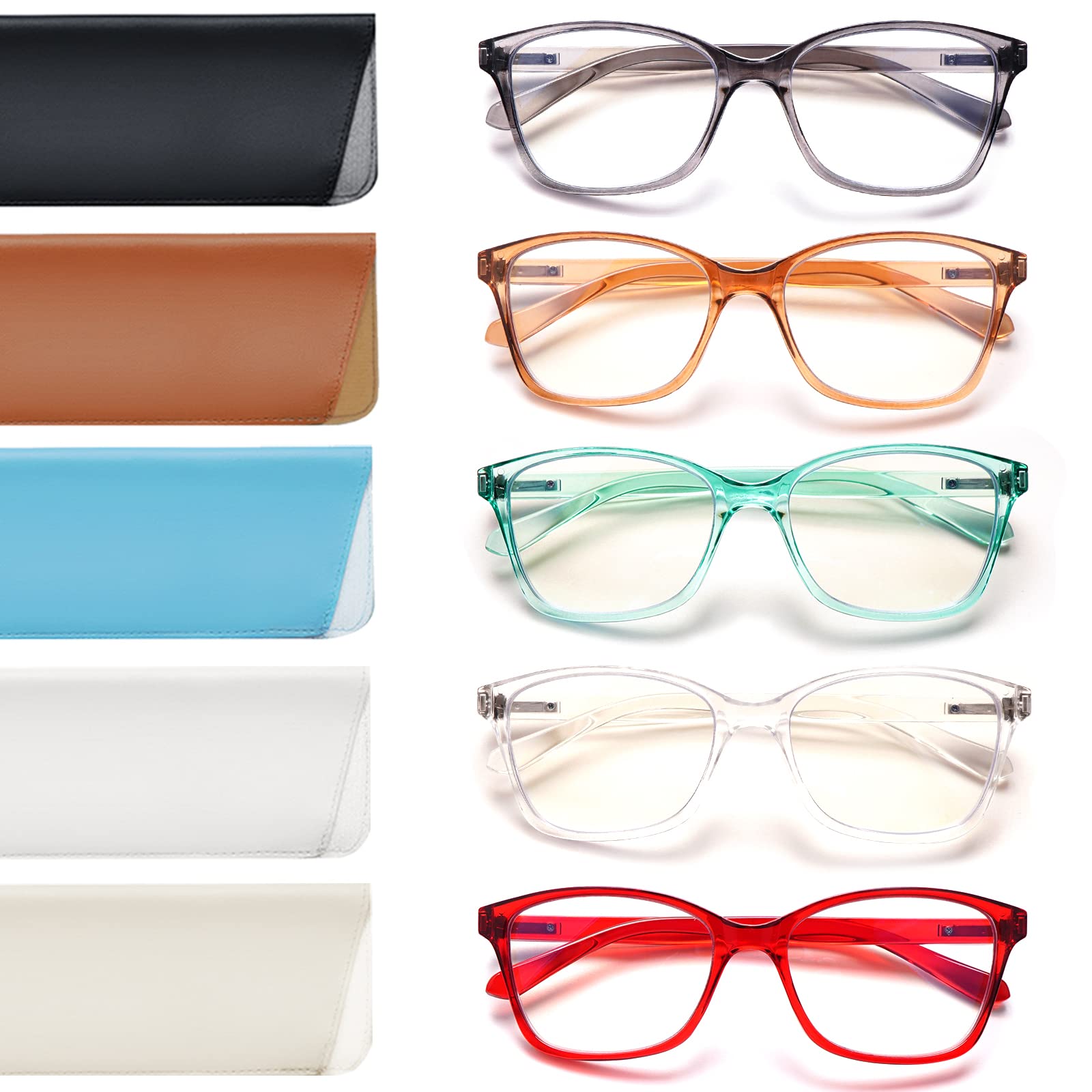 CLASAGA Blue Light Blocking Reading Glasses for Women & Men - 5 Pack Anti-Scratch Computer Glasses for Eyestrain Relief - Perfect for Office Work, Screen Time & Reading