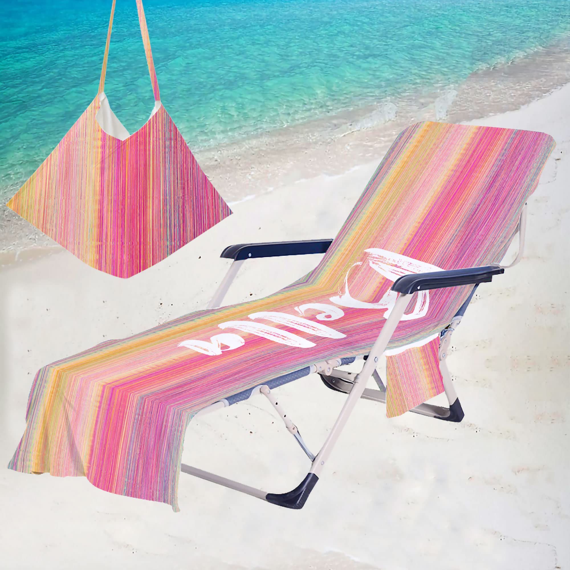 YunTu Personalized Quick-Dry Beach Chair Cover with Side Pockets - Thick Custom Name Chaise Lounge Towel for Pool, Garden, Beach & Hotel (82.6