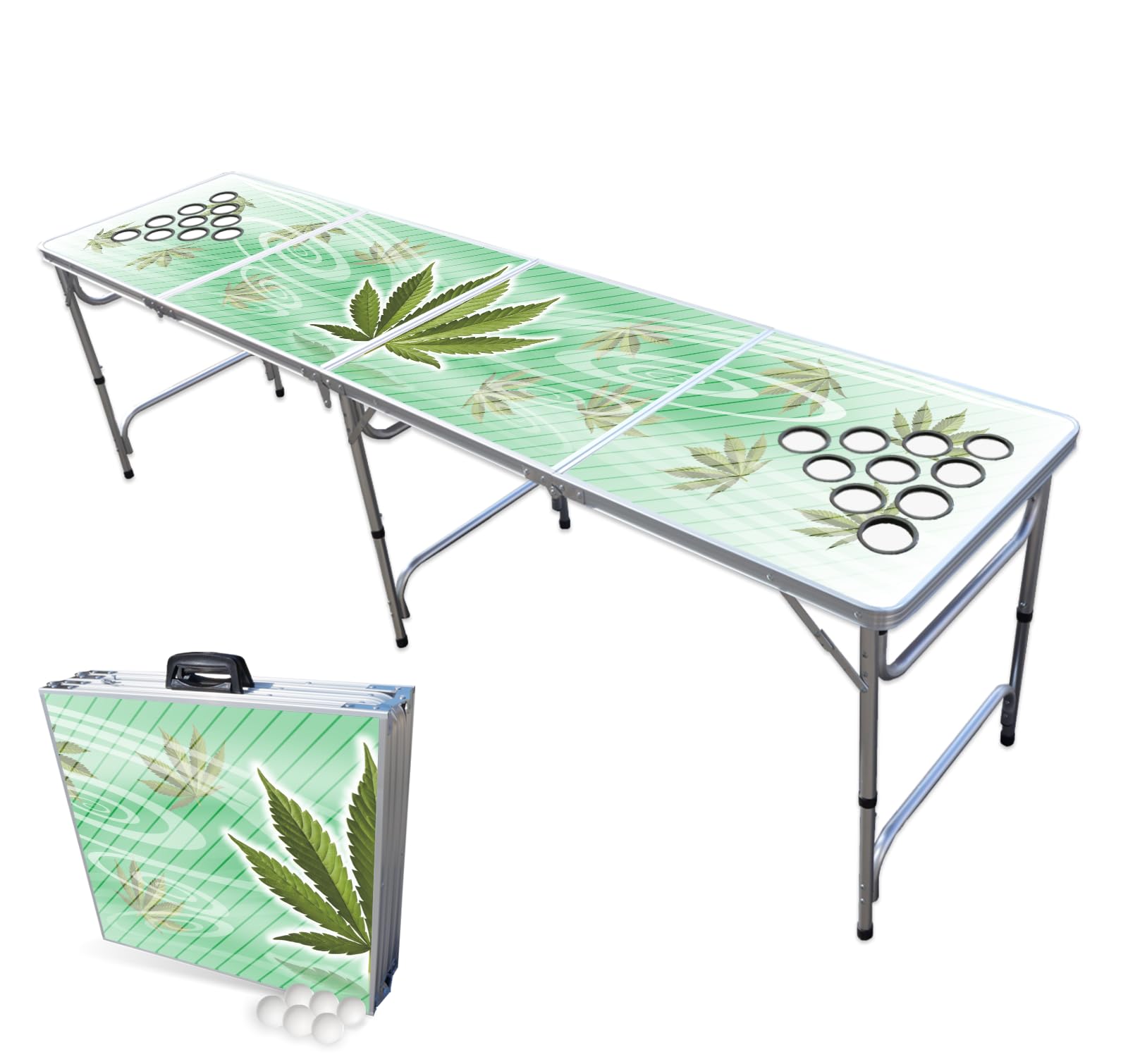 PARTYPONG 8-Foot Folding Beer Pong Table with Cup Holes - High Times Edition | Portable Party Game Table for Outdoor, Backyard, College Parties & Tailgating