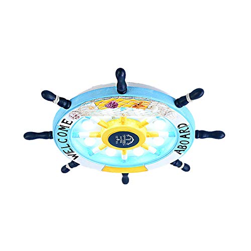 Modern Nautical LED Ceiling Light with Wood Shade - 8 Bulb Flush Mount Lighting Fixture for Boys Room, Kids Bedroom & Kindergarten - Sky Blue - Perfect for Coastal, Nautical or Children's Themed Decor