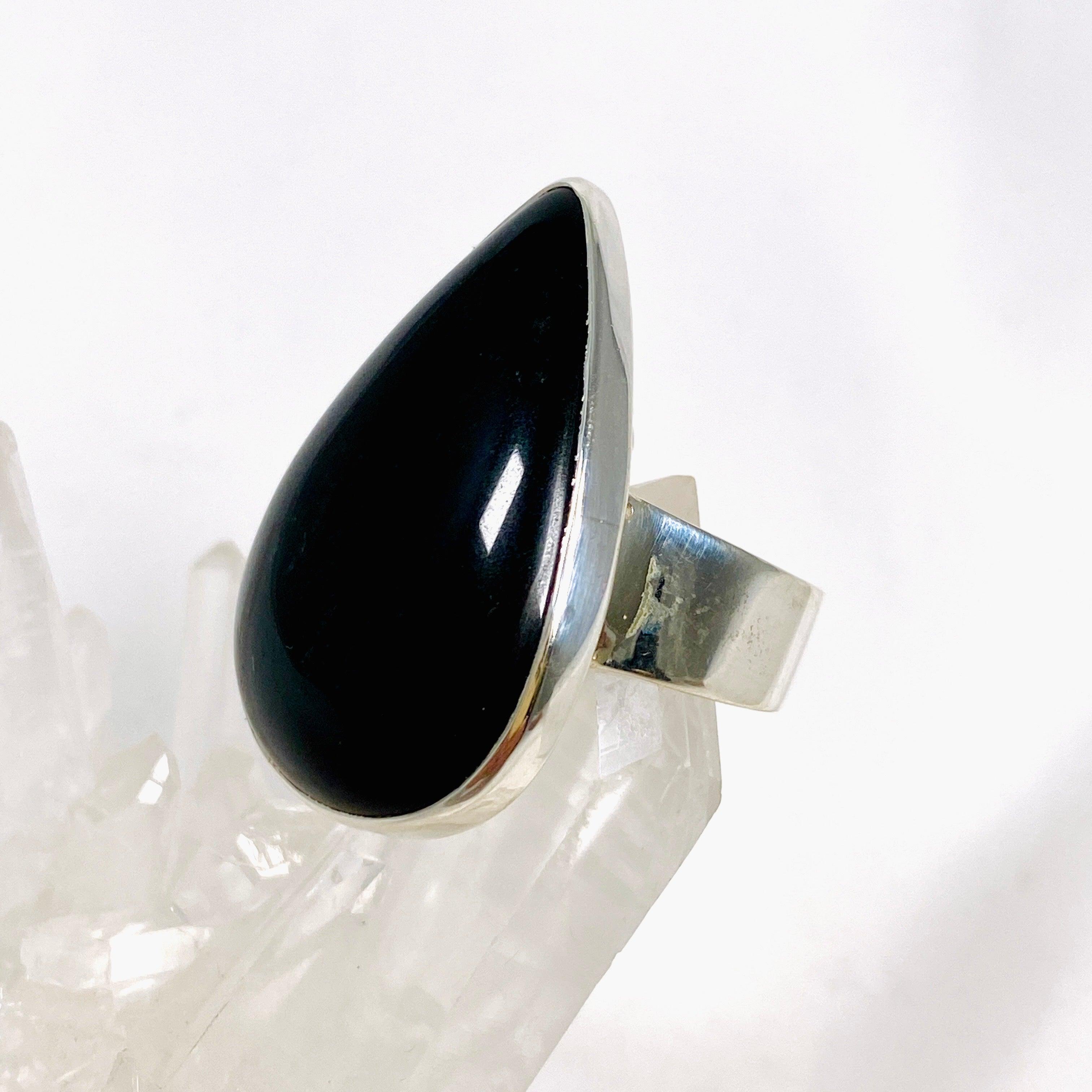 Silversheen Obsidian Teardrop Ring Size 10 KRGJ2924 - Elegant Gothic Jewelry for Women, Perfect for Parties, Weddings & Everyday Wear