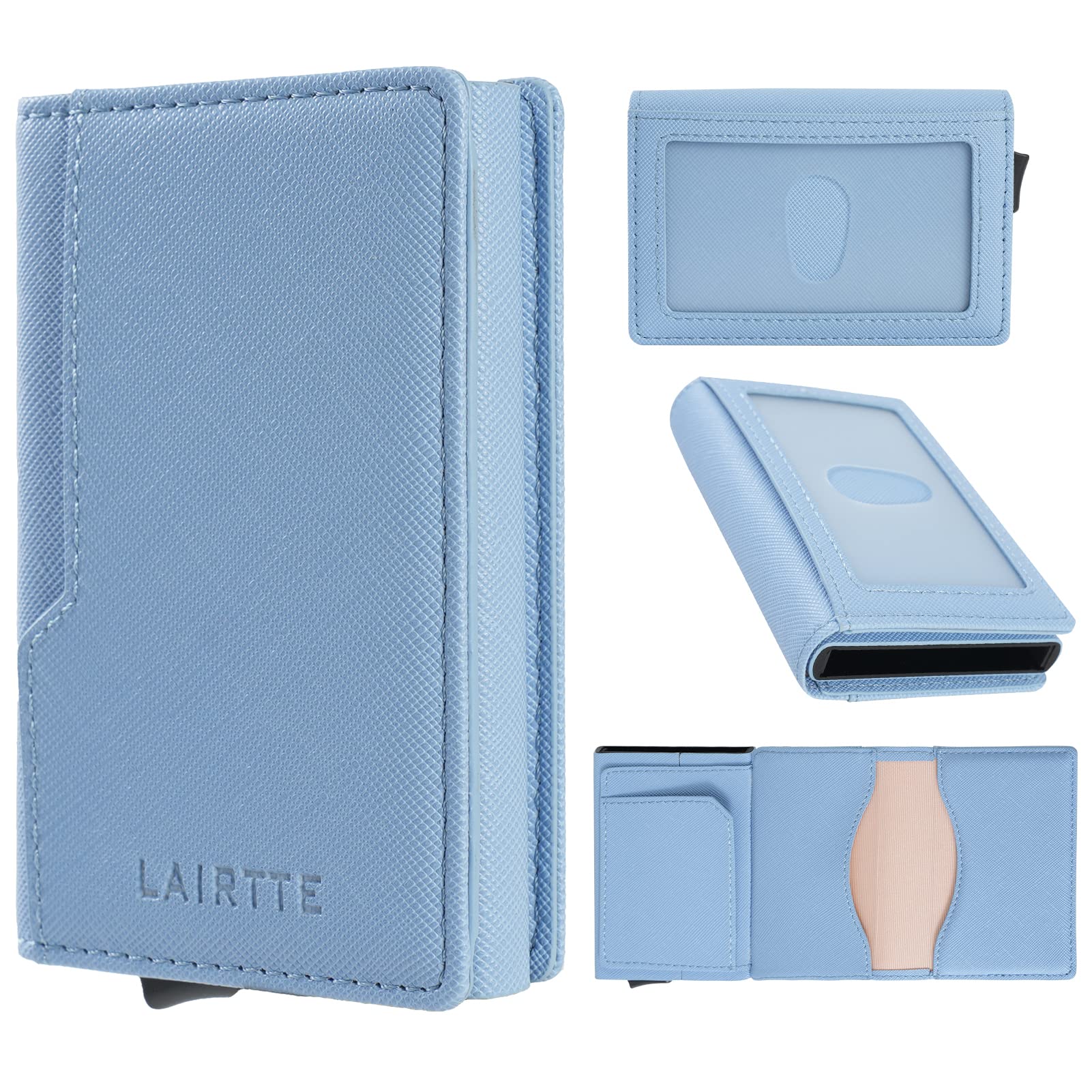 Premium RFID Blocking Slim PU Leather Credit Card Holder & Business Card Wallet - Pop-up Trigger Design, Blue (Perfect for Travel, Office & Everyday Use)