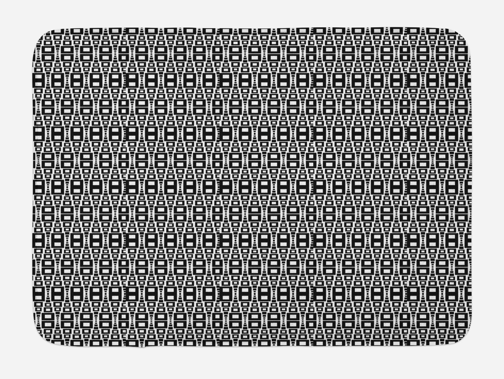 Ambesonne Abstract Non-Slip Bath Mat - Black and White Geometric Grid Design with Monochrome Squares, Soft Plush Bathroom Rug 30