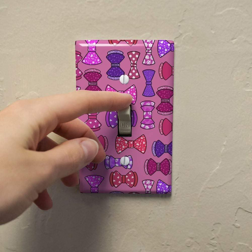 Cute Pink and Purple Bow Pattern Plastic Wall Decor Light Switch Plate Cover - Girly Room Decor for Bedroom, Nursery, Kids Room, Bathroom