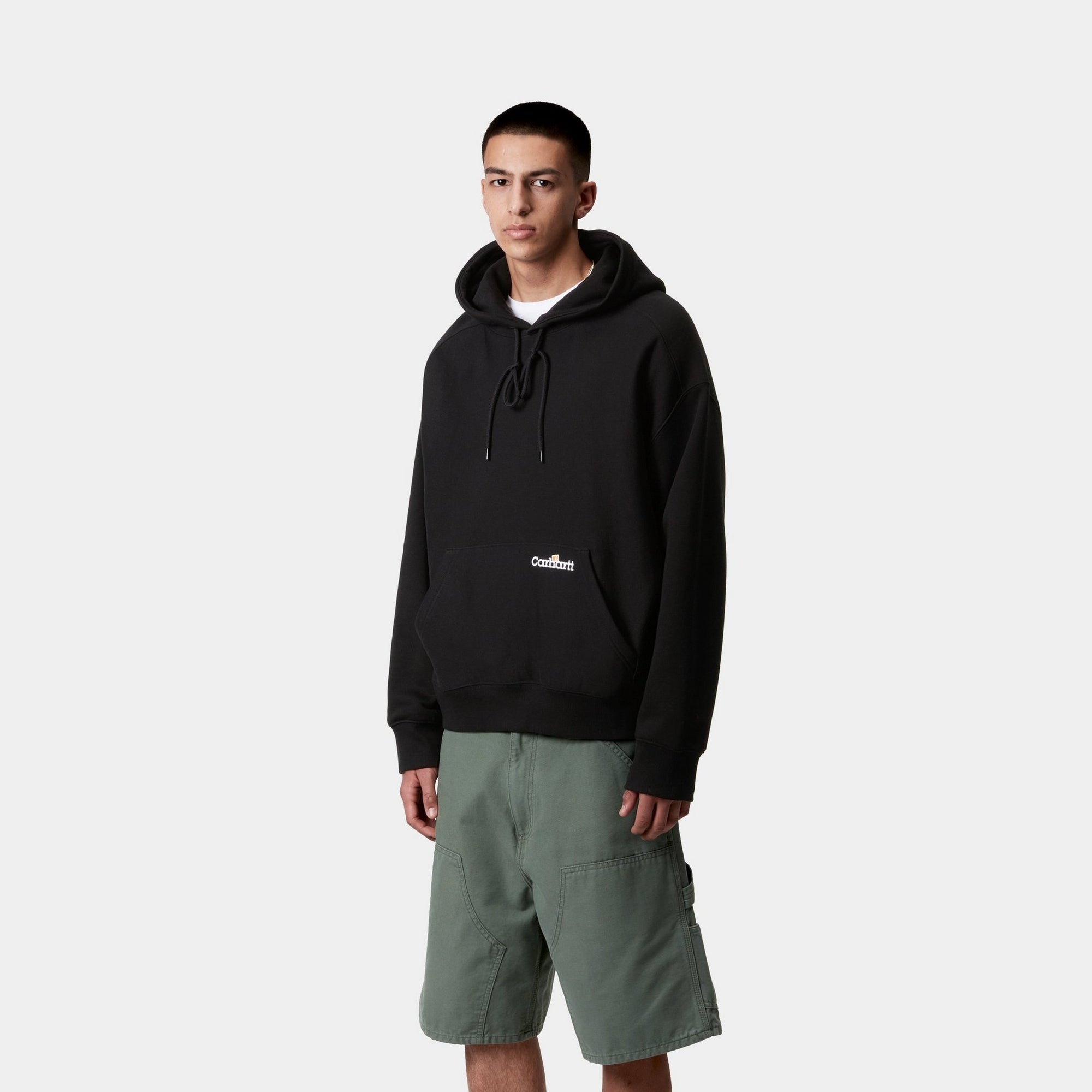Black Hooded Label Script Sweatshirt - Cozy Pullover Hoodie for Men & Women | Perfect for Casual Wear, Street Style & Loungewear