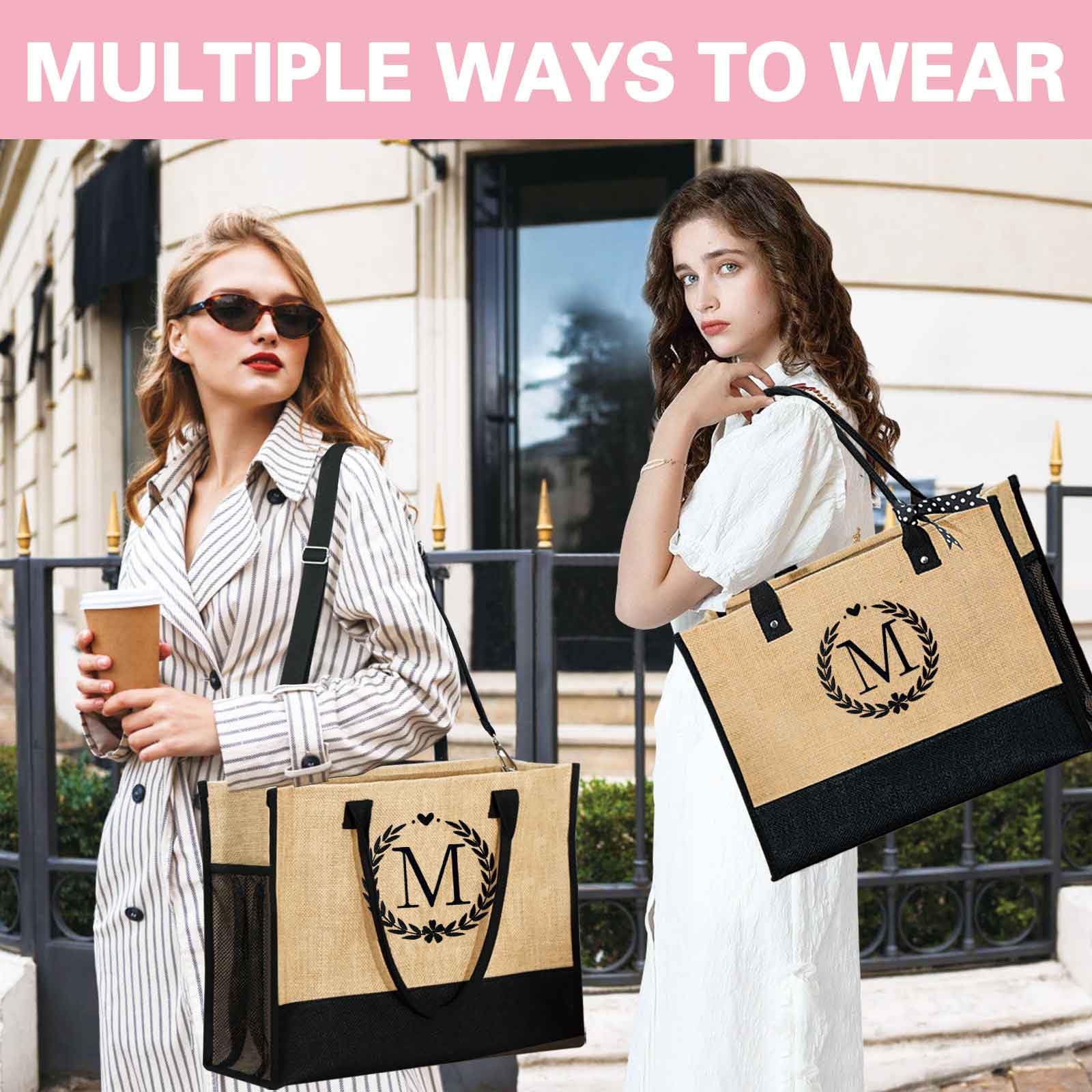 Personalized Initial Jute Tote Bag & Makeup Pouch Set - Monogrammed Gifts for Women, Brides, Moms - Perfect for Beach, Travel, Shopping & Everyday Use