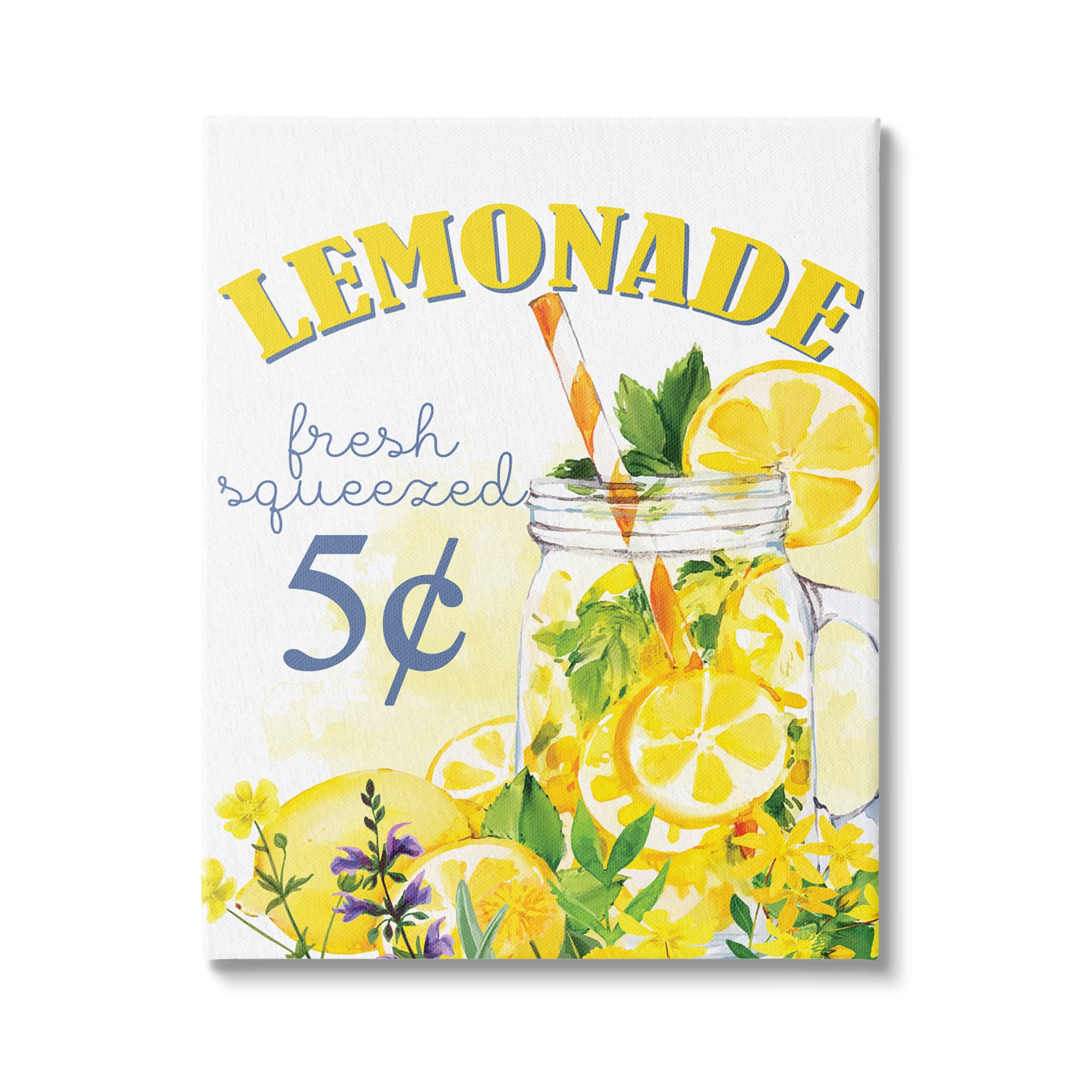 Stupell Industries Fresh Squeezed Lemonade Fruit Jar Art Print - Summer Kitchen Decor, Vivid Illustration by Kim Allen - Perfect for Farmhouse, Country Kitchen & Lemon-Themed Home Decor