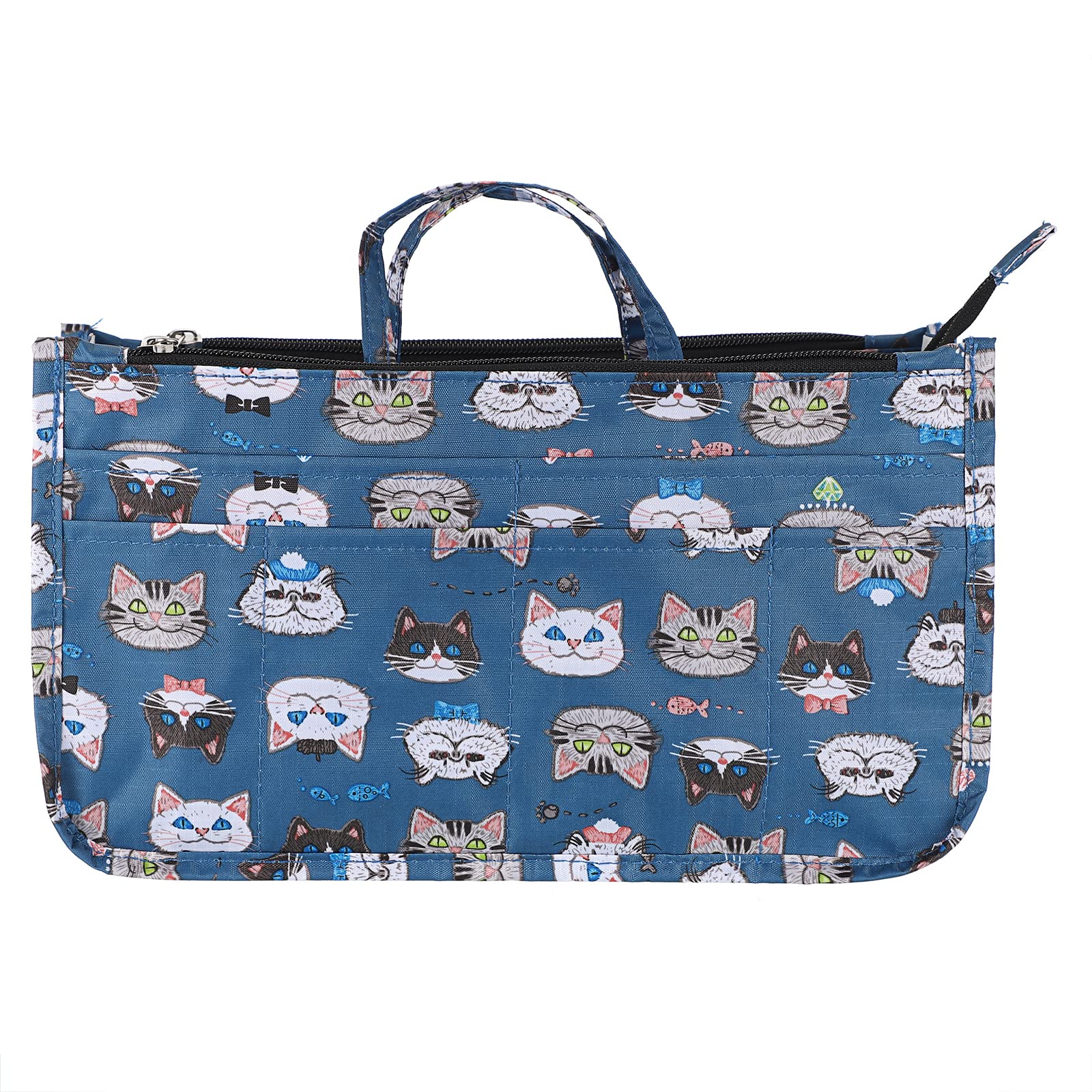 BTSKY Handbag Organizer Insert - 13 Pocket High Capacity Purse Organizer with Handle for Tote Bags | Perfect for Travel, Work, and Everyday Use (Cat Print Design)