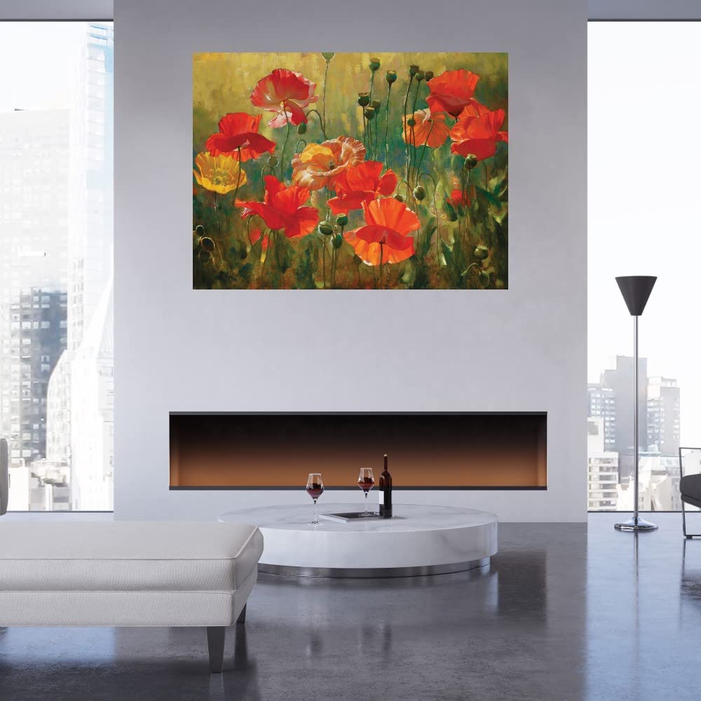 Emma Styles Poppy Fields Canvas Wall Art - 43x32 Inch Hand-Painted Floral Painting for Living Room, Bedroom, Office Decor - Ready to Hang Stretched Canvas - Perfect for Home, Dining Room & Gift Ideas