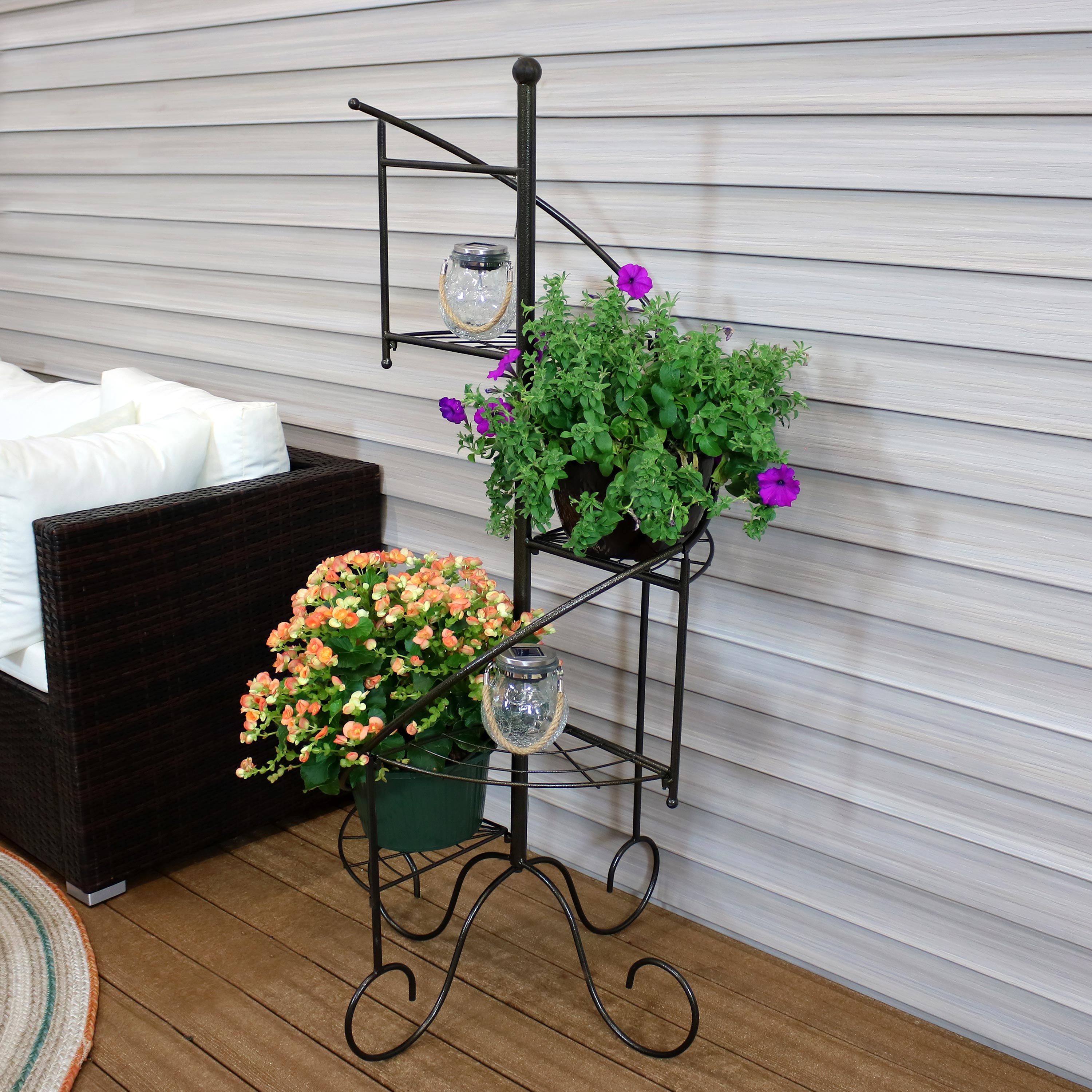 4-Tier Spiral Staircase Iron Plant Stand Set of 2 - Indoor/Outdoor Flower Pot Holder for Patio, Garden & Home Decor