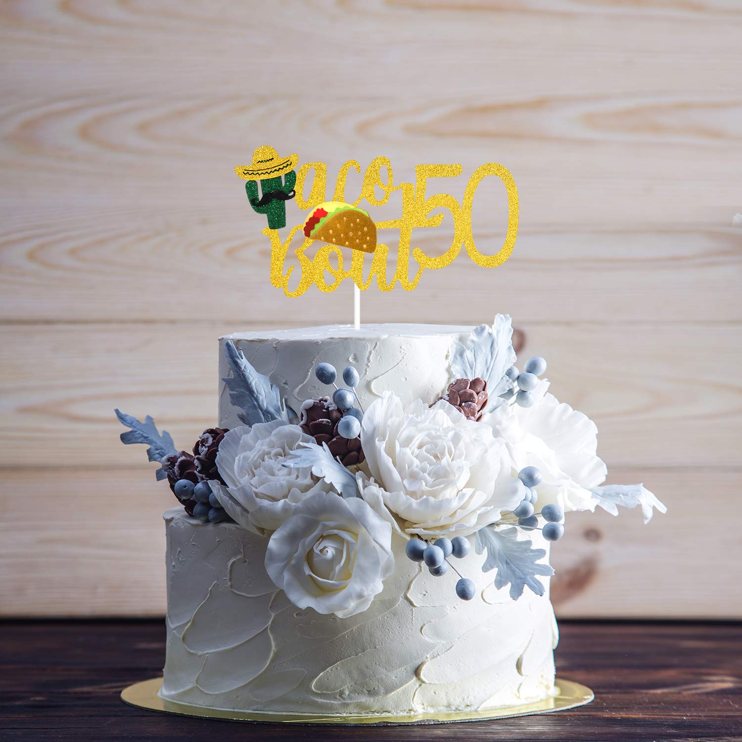 50th Birthday Cake Topper - Glitter Taco & Cactus Decor for Fabulous Fifty Fiesta Party Supplies | Mexican Summer Theme Celebration Decoration | Perfect for Milestone Birthdays, Taco Tuesdays & Themed Parties