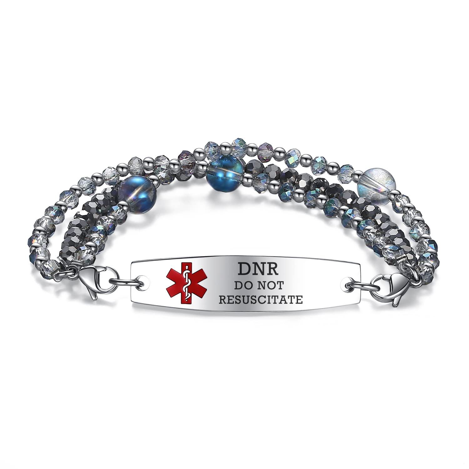Custom Engraved Medical ID Bracelets for Women - 7.5 Inch Adjustable Beaded Alert Bracelet with Interchangeable Charms | Perfect for Diabetes, Allergies & Emergency Medical Identification