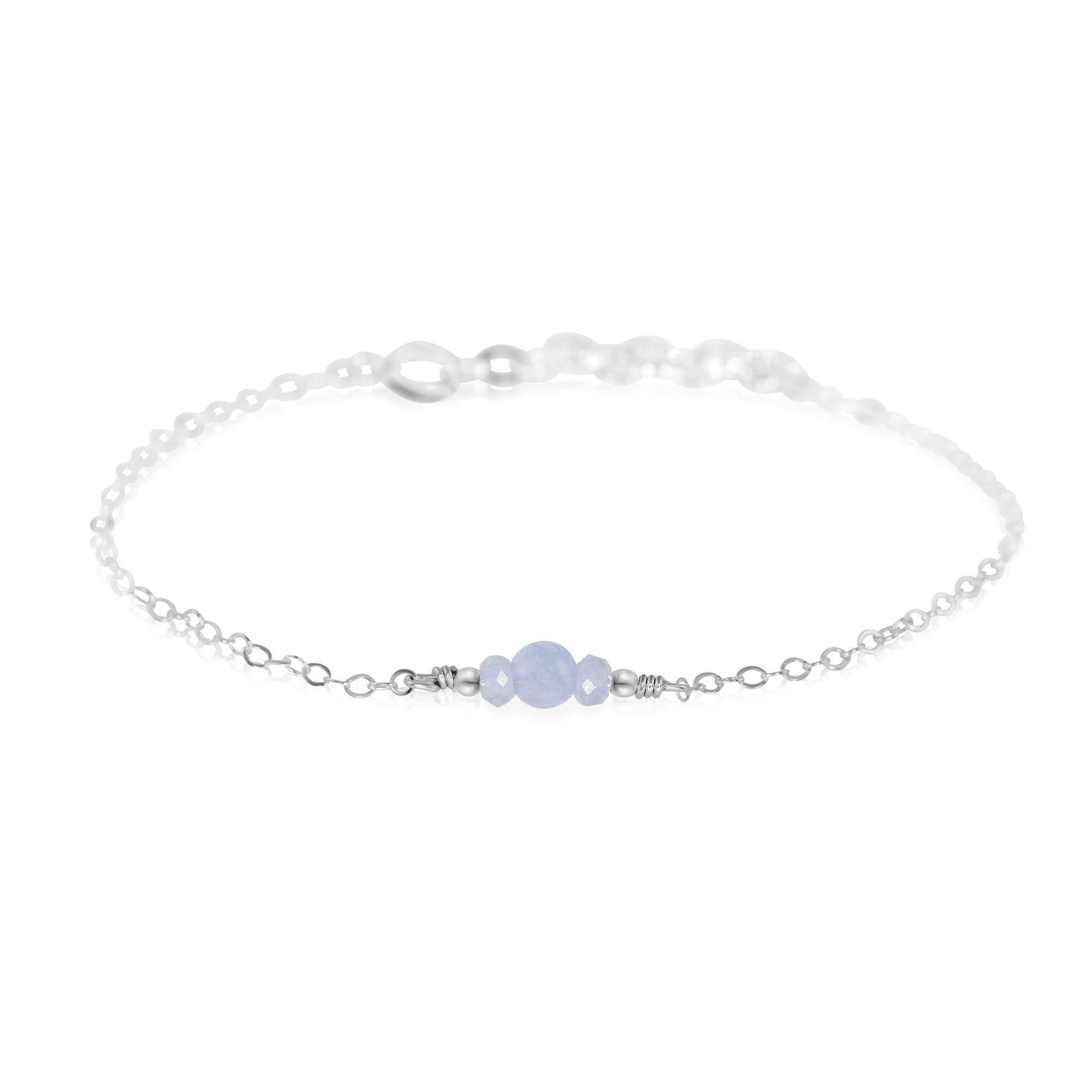 Luna Tide Blue Lace Agate Dainty Sterling Silver Anklet - Elegant Adjustable Ankle Bracelet for Women, Boho Beach Jewelry Gift for Her, Perfect for Summer Outfits & Vacation Accessories
