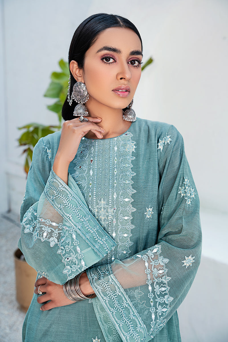 AQUA FLORAL EMBROIDERED SHIRT Women's Fashion Blouse - Elegant Floral Print Casual Top for Spring Summer Outfits | Perfect for Office, Date Night & Vacation Wear