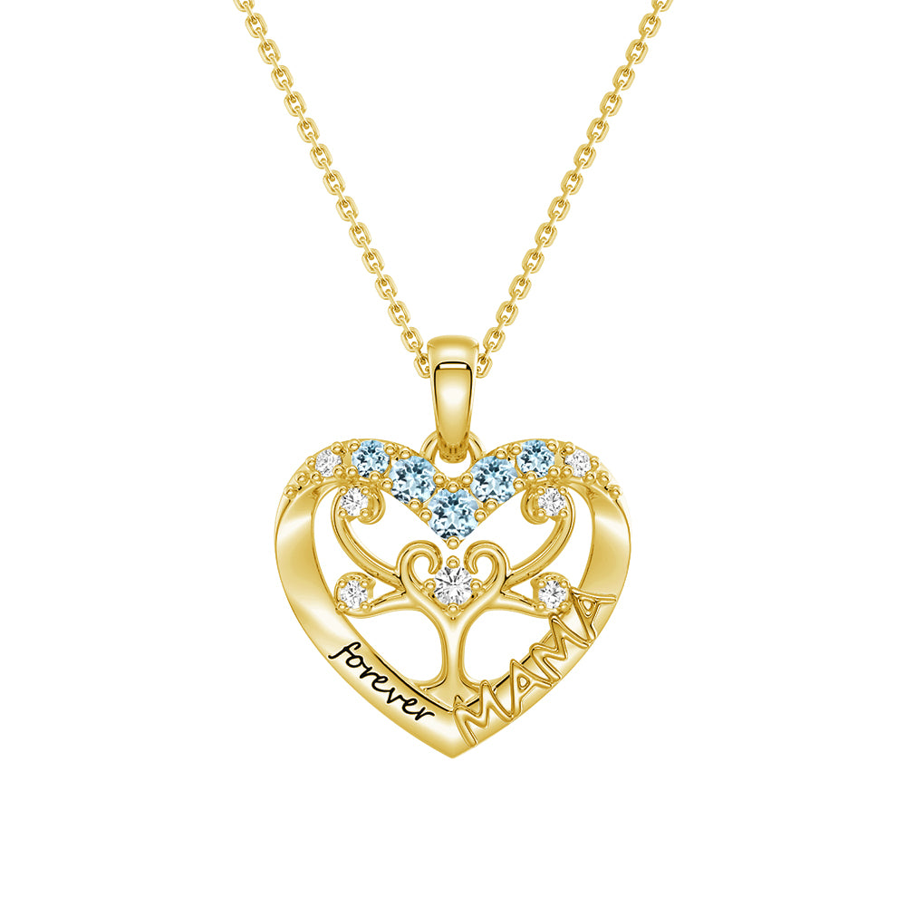Custom Birthstone Heart Tree Necklace - Personalized Forever MAMA Pendant Jewelry for Women, Mothers, Grandmothers | Gift for Birthday, Mother's Day, Anniversary & Special Occasions
