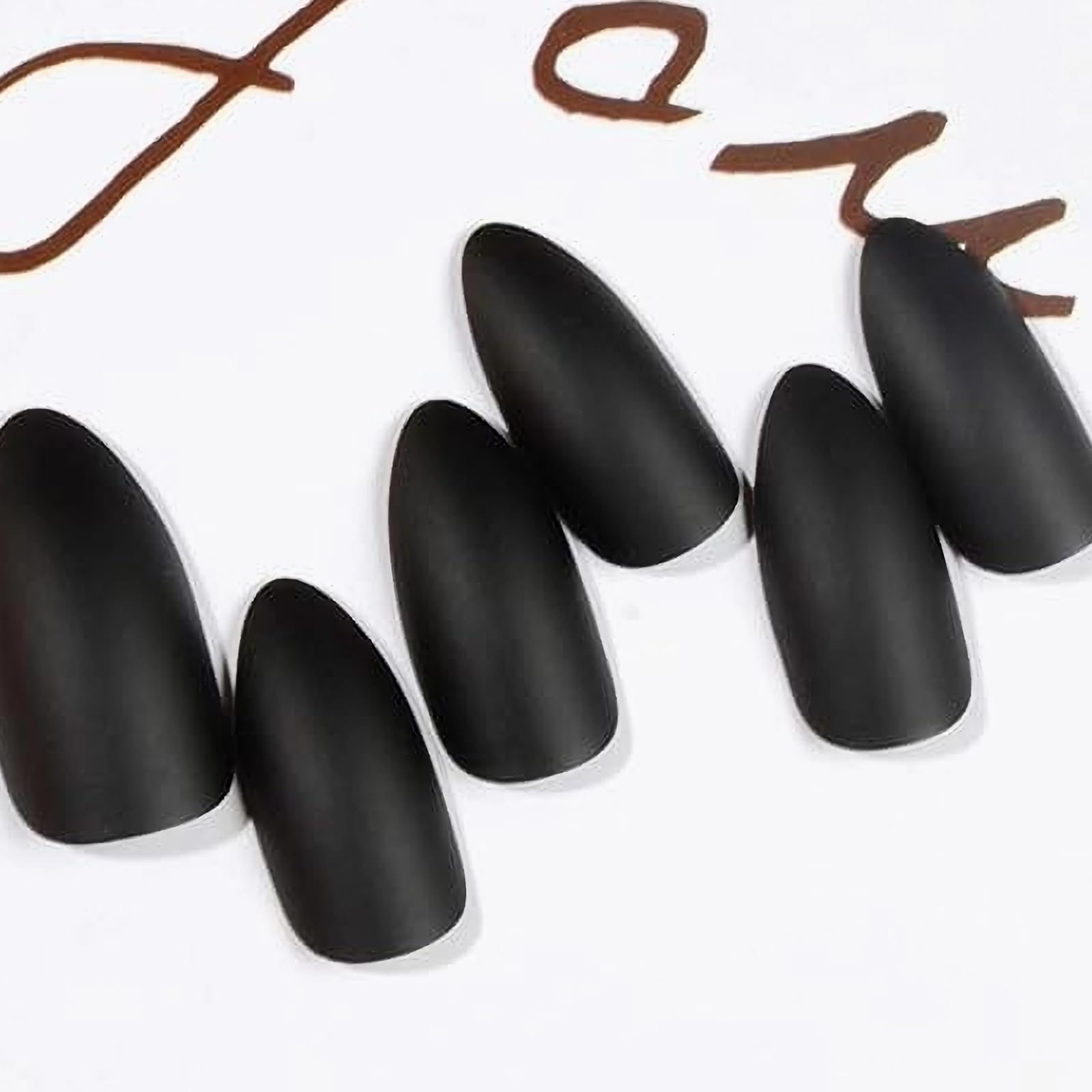 MISUD 24Pcs Matte Black Almond Fake Nails - Sharp Stiletto Press on Nails with Glue, Long False Nail Tips for Women | Perfect for Parties, Halloween, Cosplay & Special Occasions