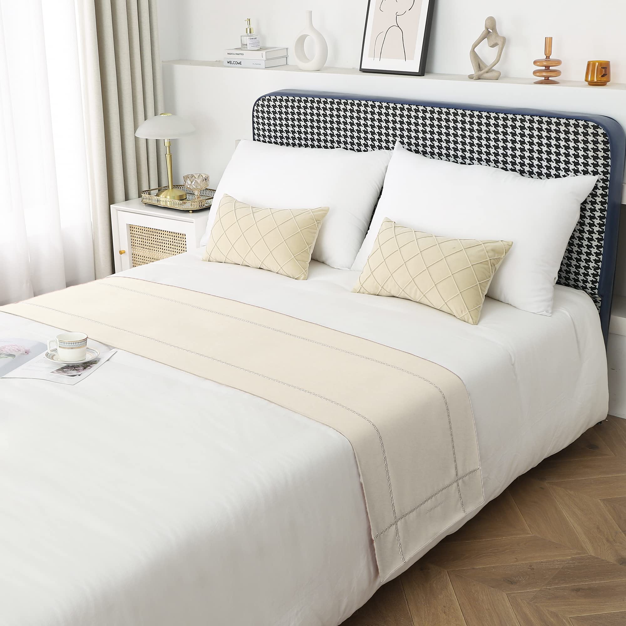 King Size Bed Runner 260x50cm - Luxury Beige Bed Throw for Foot of Bed, Elegant Bedding Scarf for Bedroom, Hotel & Wedding Decor | Perfect for Master Bedrooms, Guest Rooms & Special Occasions