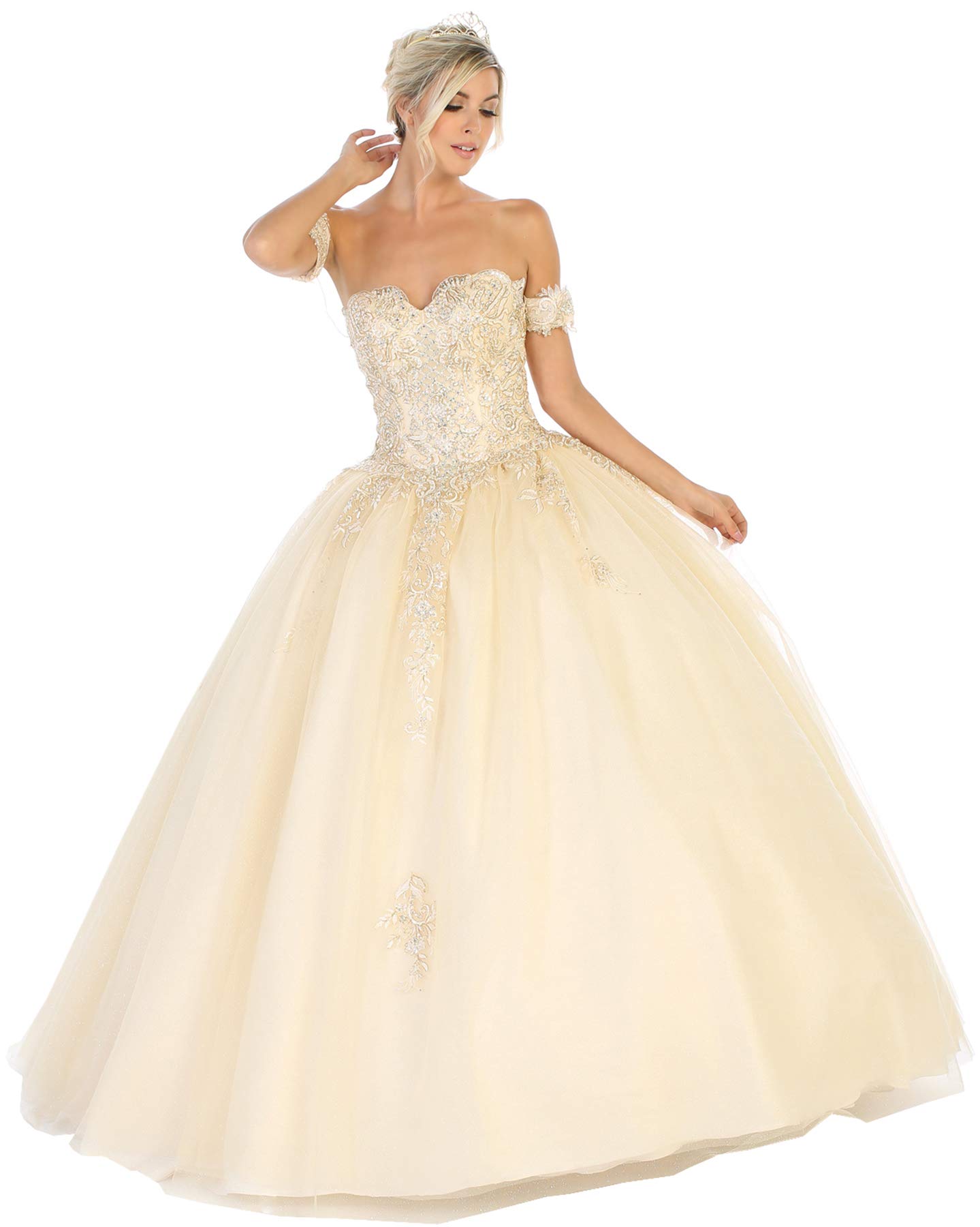FDS129 Elegant Off Shoulder Quinceanera Ball Gown Dress for Sweet 16, Prom, and Formal Events - Perfect for Dances, Parties, and Special Occasions