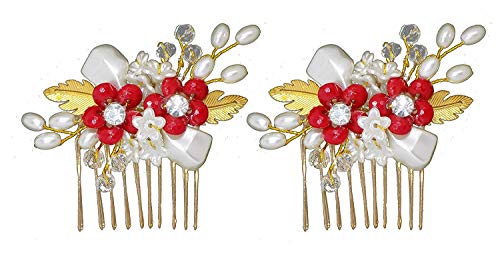 Leysin 2-Pack Hair Comb & Pin Clip Set for Women & Girls - Bridal Wedding Hair Accessories (Red) - Perfect for Weddings, Prom, Parties & Special Occasions