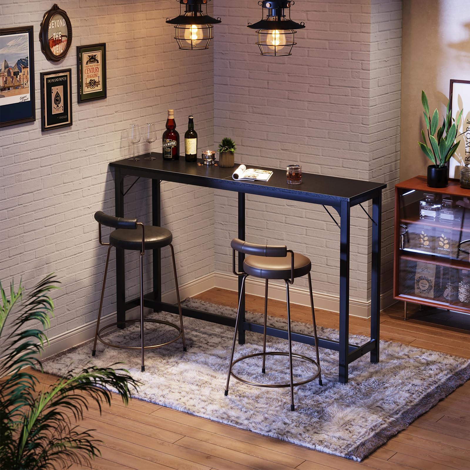 ODK 63-Inch Black Rectangular Bar Table - Counter Height Pub Table with Sturdy Metal Legs & Scratch-Resistant Top for Kitchen, Dining Room, or Home Bar | Indoor Use Only