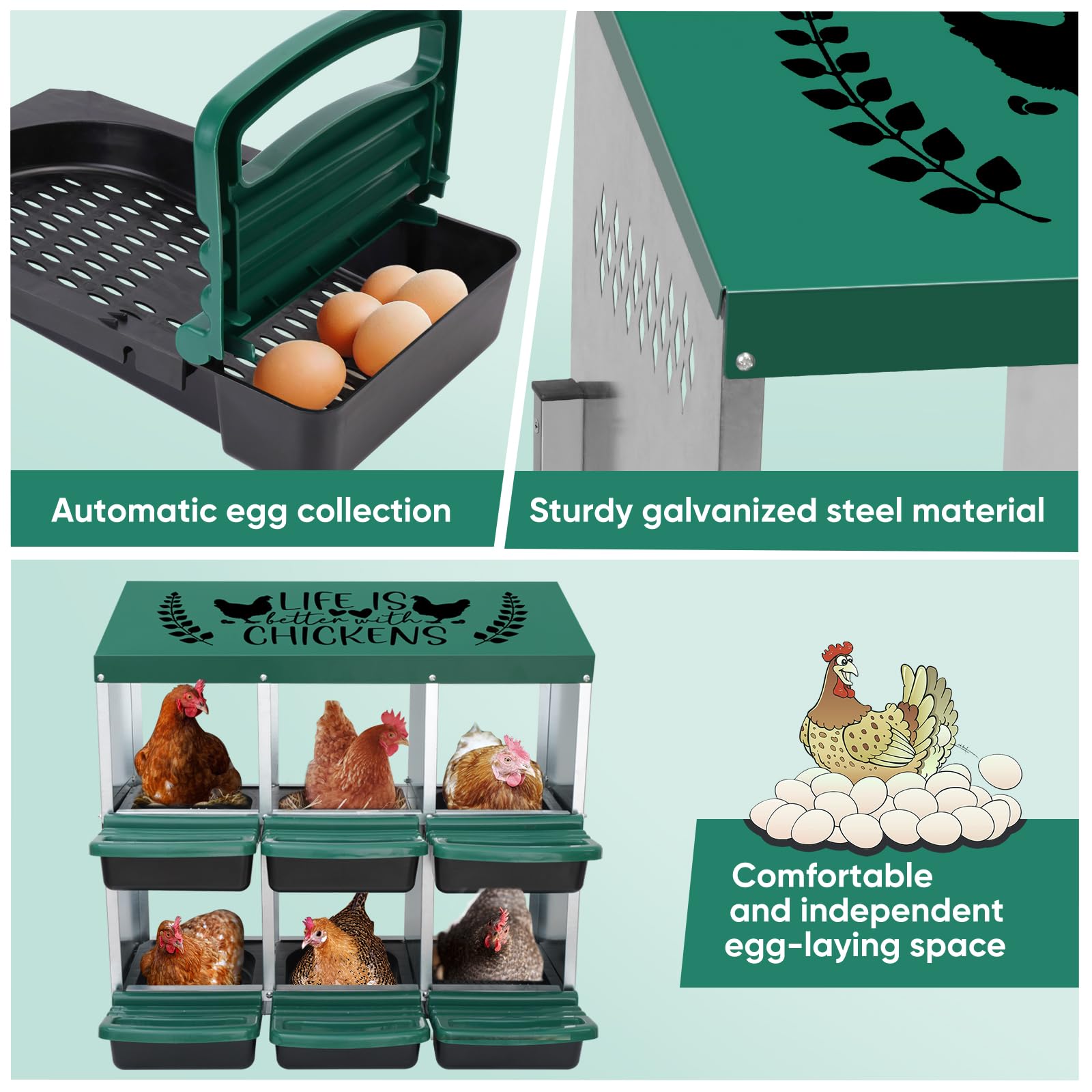 Tgeyd Nesting Boxes for Chickens - 6 Hole Chicken Egg Laying Box with Perch - Brooder Box for Up to 24 Hens - Perfect for Chicken Coops, Poultry Farms & Backyard Flocks