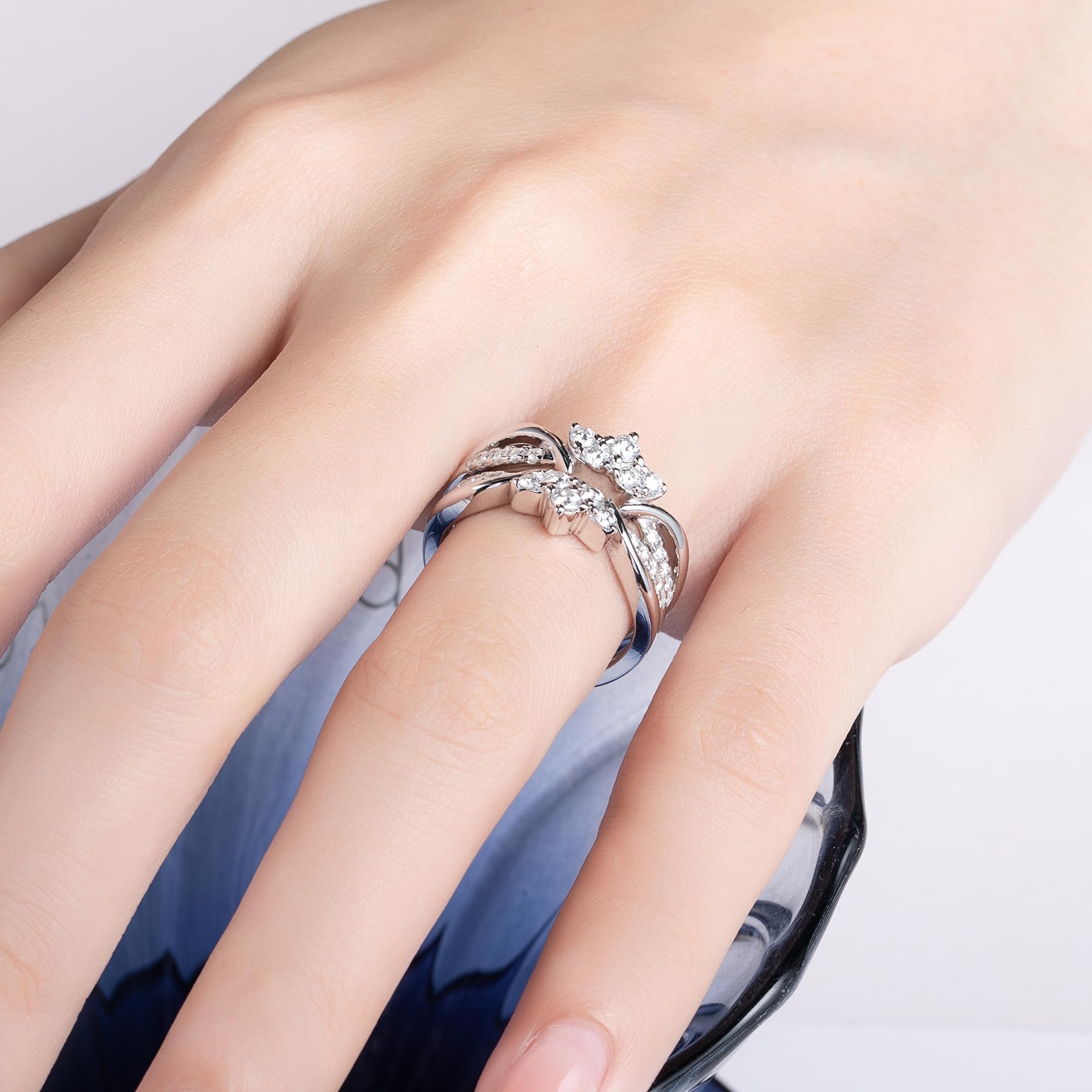 Moissanite Ring Enhancer Set - 2 Pack Platinum Plated Silver Wrap Guard for Engagement & Anniversary Rings, Curved Eternity Wedding Band for Women | Perfect for Stacking Rings, Bridal Jewelry & Special Occasions