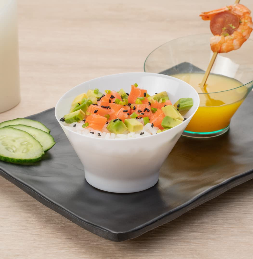 5 oz Disposable Plastic Appetizer Bowls - 100 Pack White Round Serving Bowls with Incline Design - Durable Snack Cups for Weddings, Birthdays, Parties & Catering - Perfect for Chips, Nuts, Candy & Small Appetizers