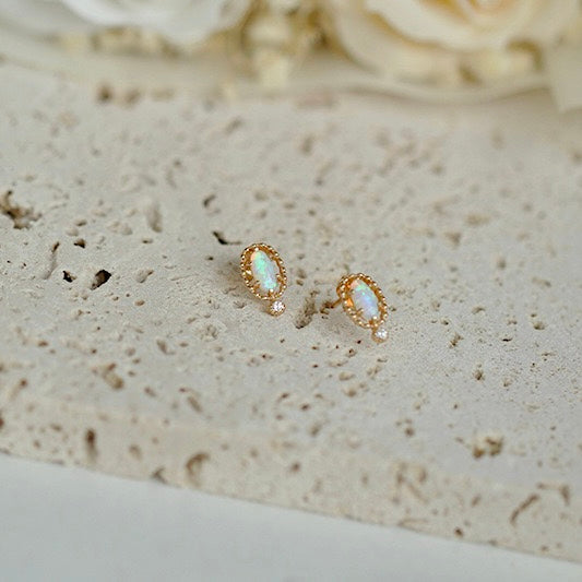 Tiny Opal Stud Earrings & Ring Set - Genuine Birthstone Jewelry for Women | Perfect Gift for Birthday, Anniversary & Special Occasions | HJZB 270