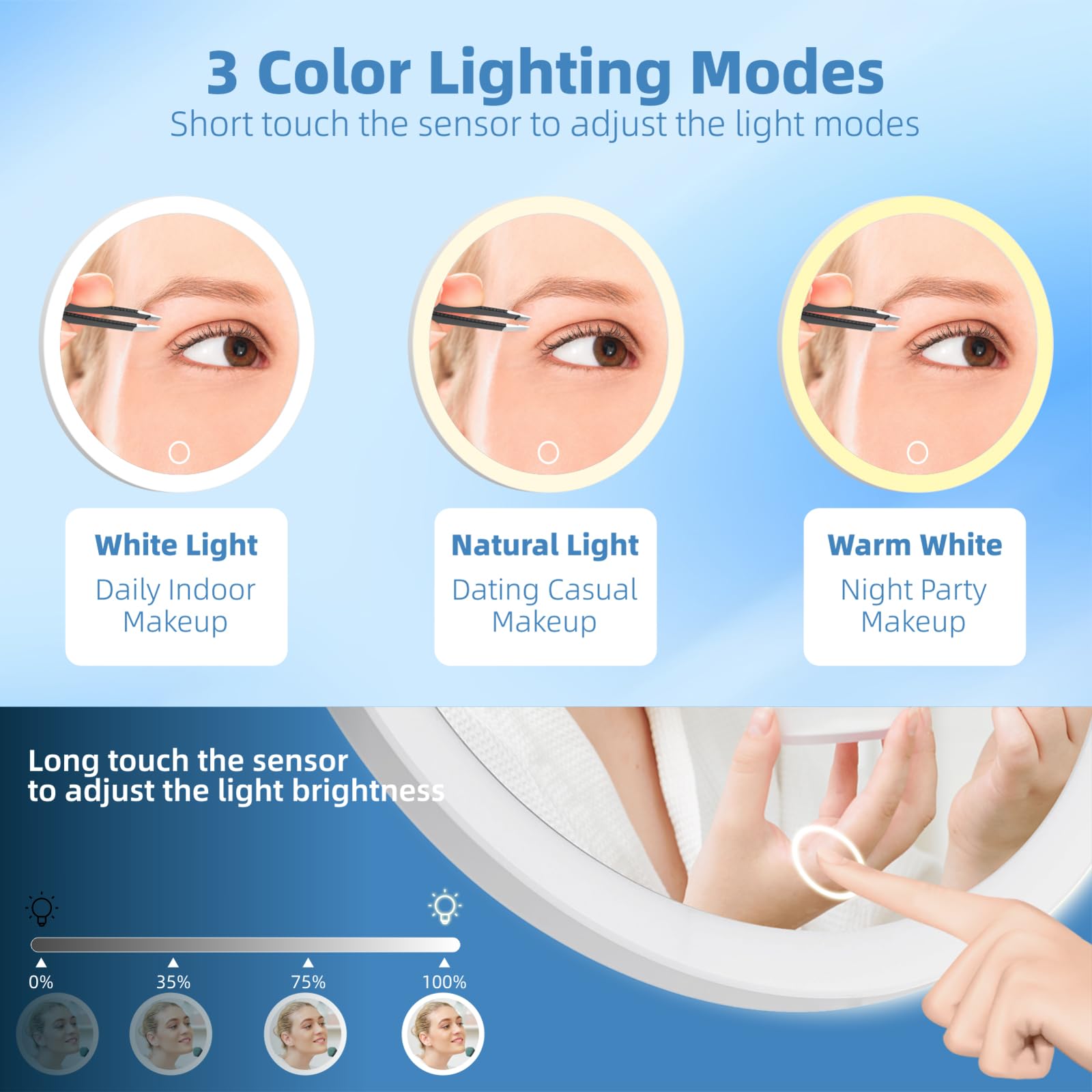 30x Magnifying Mirror with Light - 3 Modes, Rechargeable for Travel & Makeup