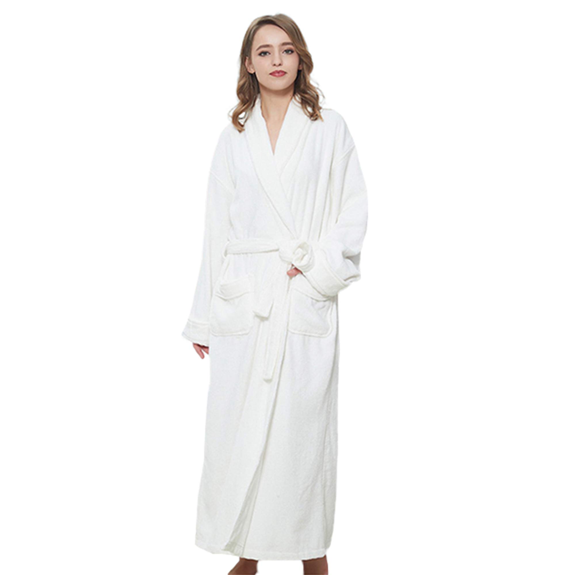 Women's Cotton Kimono Robe - Soft Terry Cloth Shawl Collar Bathrobe for Spa, Sleepwear & Lounge Wear - Cozy Housecoat for Women - White (L) - Perfect for Relaxing at Home, After Shower & Spa Days